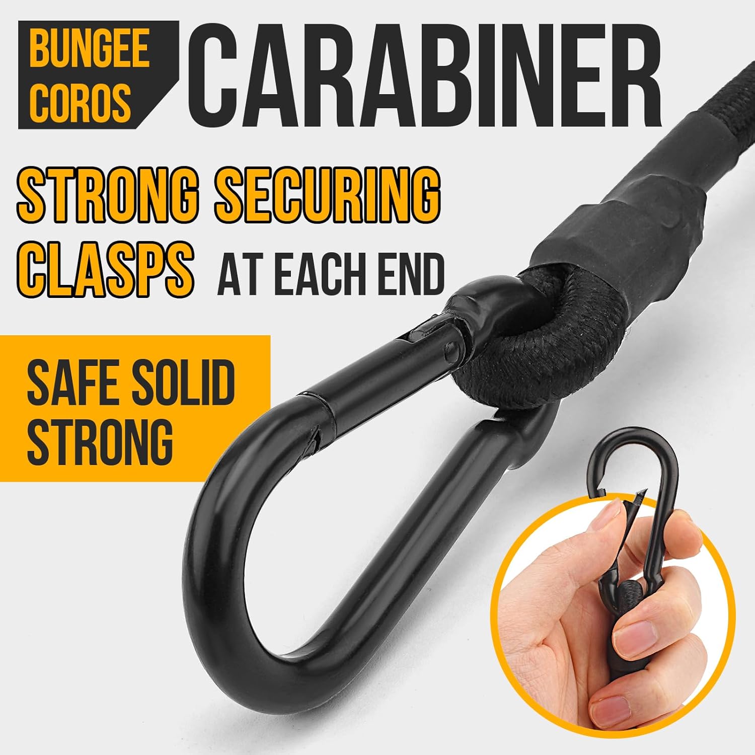 Bungee Cords with Carabiner Clips, 12 Inch, Black, 6 Pack (6, 12in) - Image 3