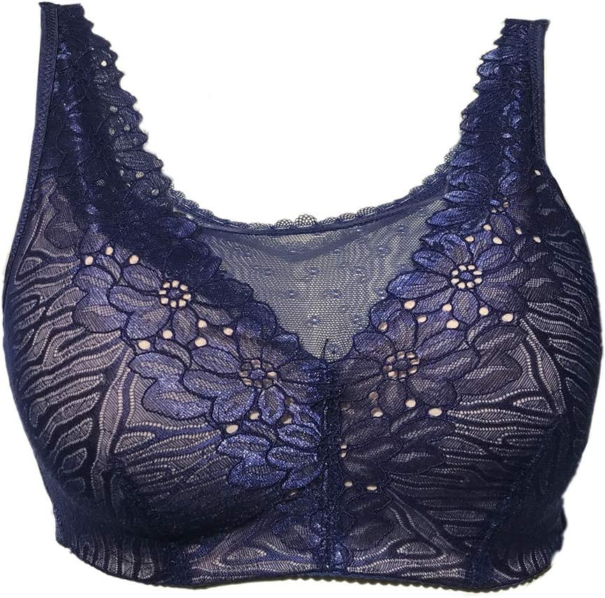 BIMEI Mastectomy Bra Pocket Bra for Silicone Breast Forms Comfortable Underwear Wire-Free bra8708 (40C, Blue)