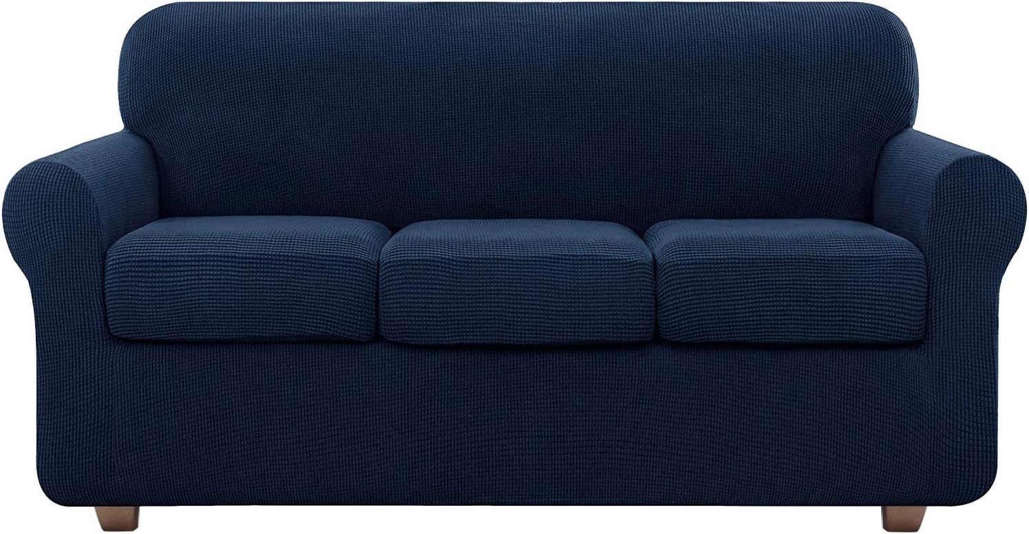 NORTHERN BROTHERS Couch Covers for 3 Cushion Couch Sofa, 4 Pieces Stretch Soft Sofa Couch Slipcovers for 3 Seat Cushion Couch, Navy Blue Washable Pet Sofa Furniture Covers for Living Room