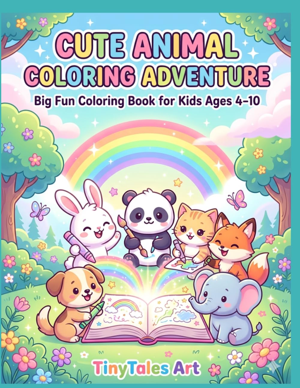 Cute Animal Coloring Adventure: Big Fun Coloring Book for Kids Ages 4–10 (TinyTales Art Series): Fun & Easy Coloring Pages with Cute Kawaii Animals, Forest, Ocean & Space Adventures for Kids