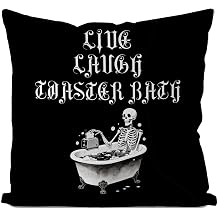 IWXYI Funny Gothic Skeleton Pillow Cover 18x18, Live Laugh Toaster Bath Dark Academia Humorous Goth Skull Decorative Throw Pillow Covers for Couch Sofa Bedroom Living Room Home