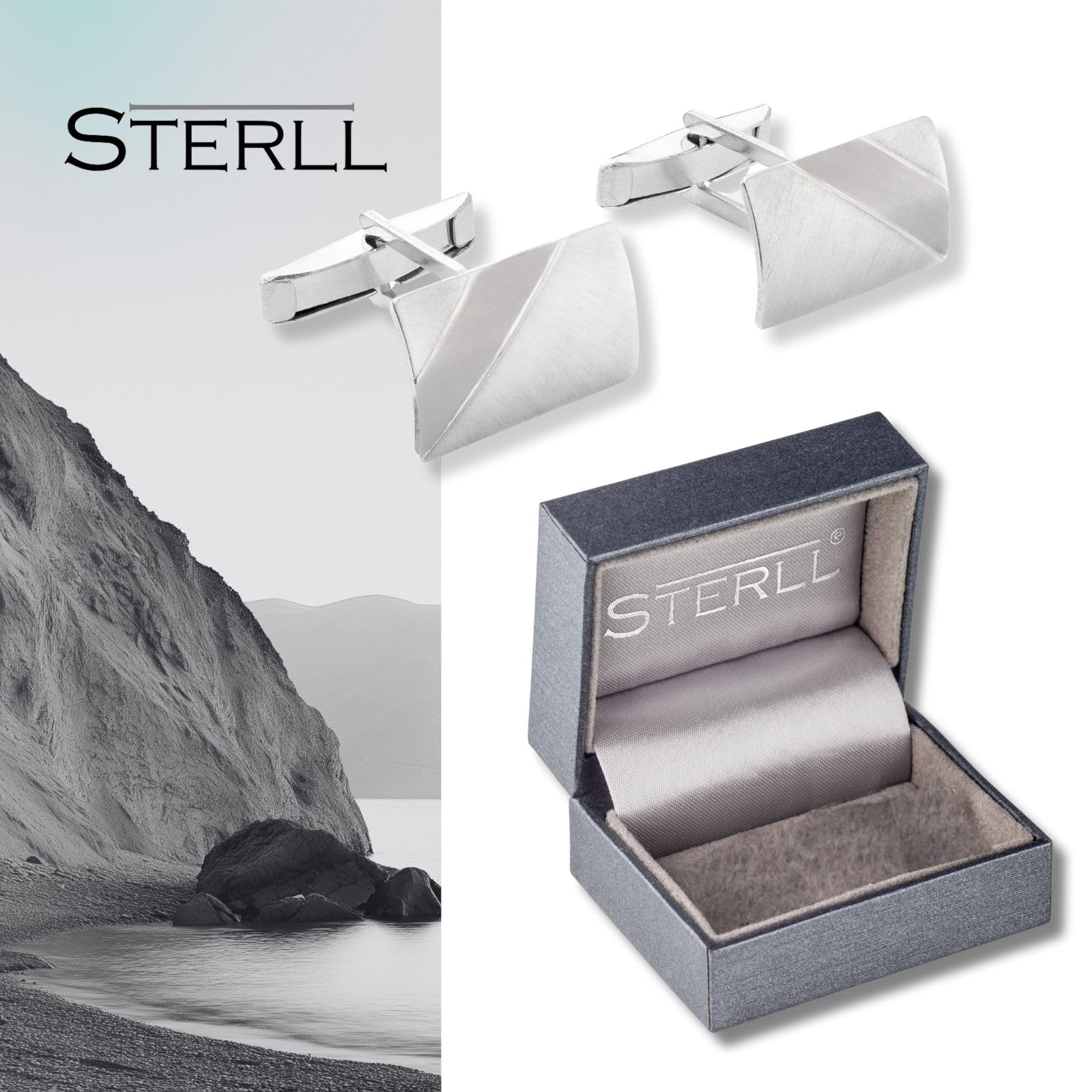 Elegante Herren Manschettenknöpfe Aus 925 Silber Mit Gebürstetem Finish