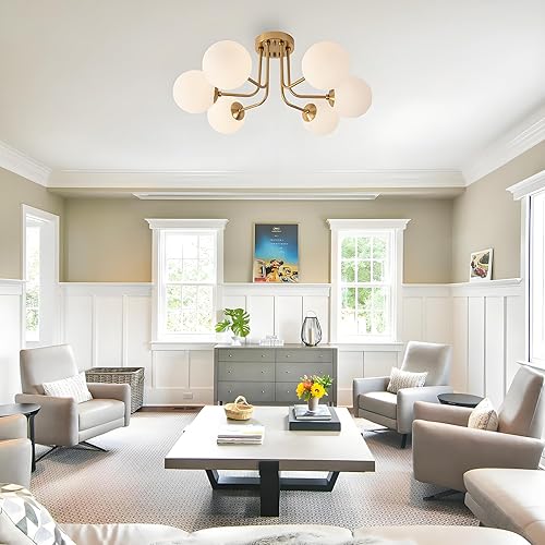 Miniatura 26 de Lámpara de techo moderna semiempotrada de 3 luces, pantalla de vidrio blanco y negro, lámpara de techo semiempotrada, candelabros Sputnik