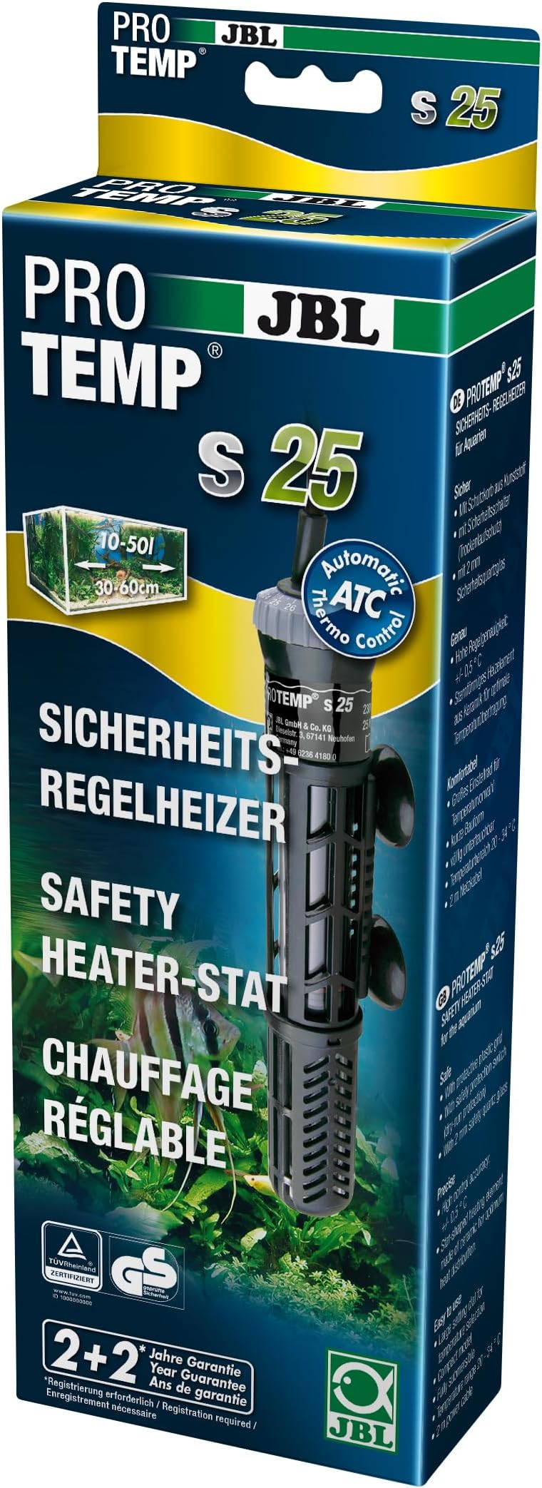 JBL ProTemp S 25 25W Thermostatic Safety Aquarium Heater with Protective Basket