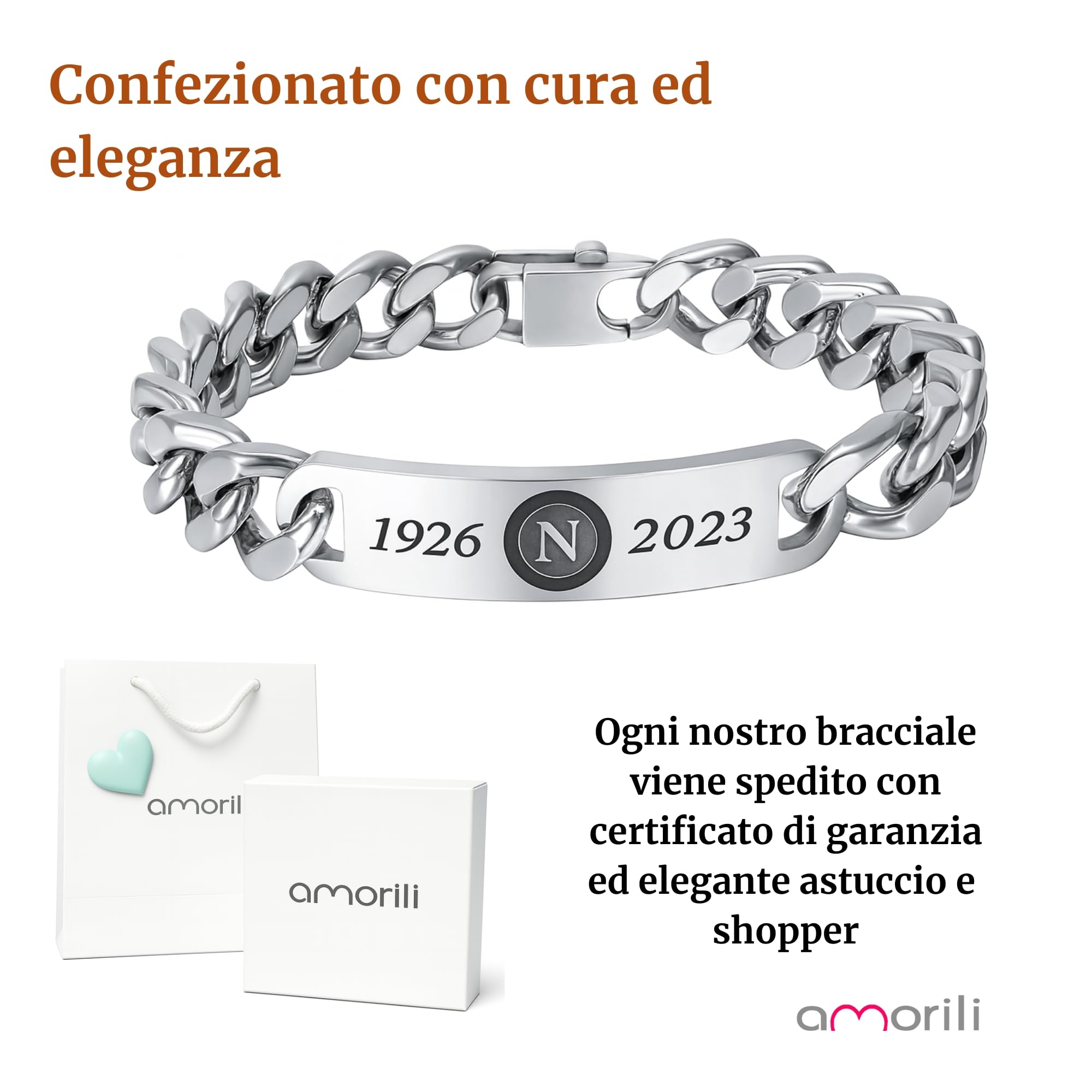 Bracciale Uomo Acciaio Inox | Squadra Calcio Partenopea | Gadget Celebrativo Tifosi Napoli | Idea Regalo brna2023