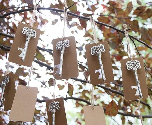 Miniatura 2 de 50pcs favores de boda plata esqueleto clave abridor de botellas con tarjeta de etiqueta de acompañante marrón