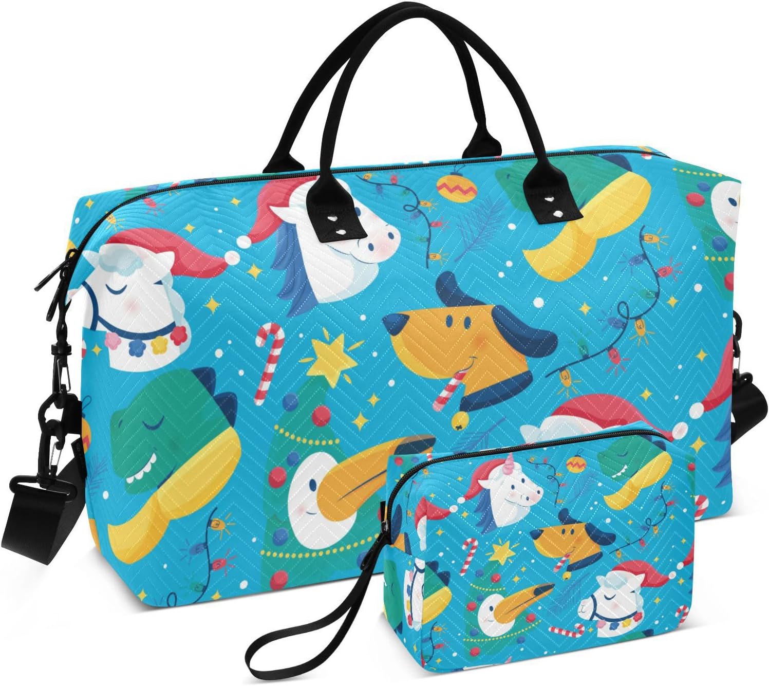Cartoon White unicorns Duffel Bags Carry on Bag Sports Gym Bag with Toiletry Bag for Sports Waterproof