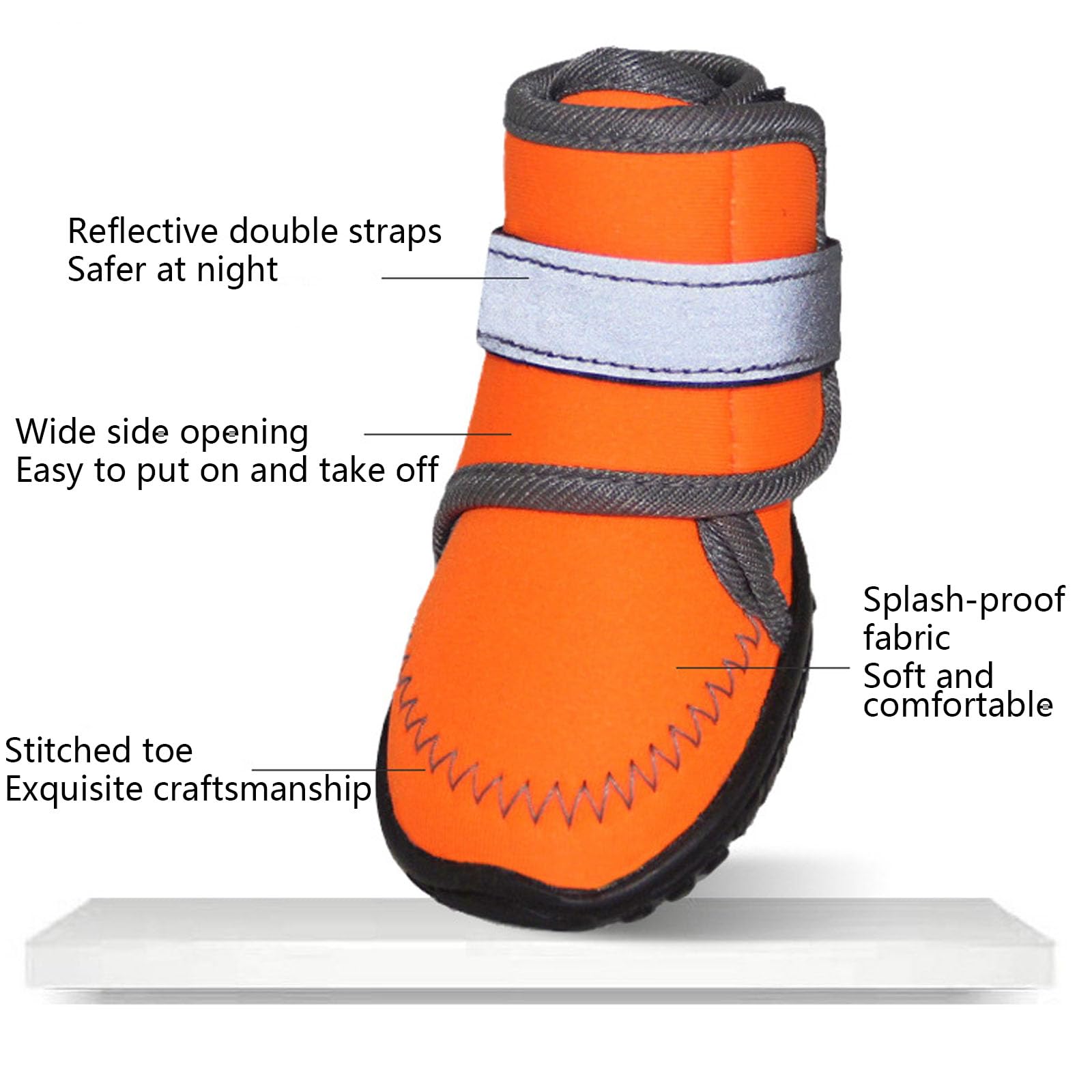 4Er-Set Hundeschuhe, Atmungsaktive Hundestiefel Mit Pfotenschutz Und Reflektierenden Riemen Für Holzböden Und Den Außenbereich, Hundeschuhe Für Kleine, Mittelgroße Und Große Hunde,Orange,XL