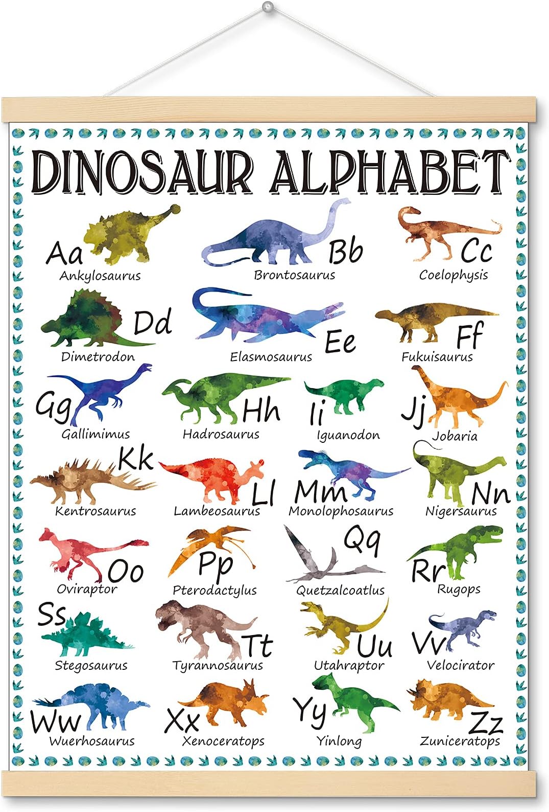 Outus Dinosaur Alphabet Chart Hanger - Educational Poster A to Z Names for Preschool and Kindergarten - Classroom Decorations and Learning Chart