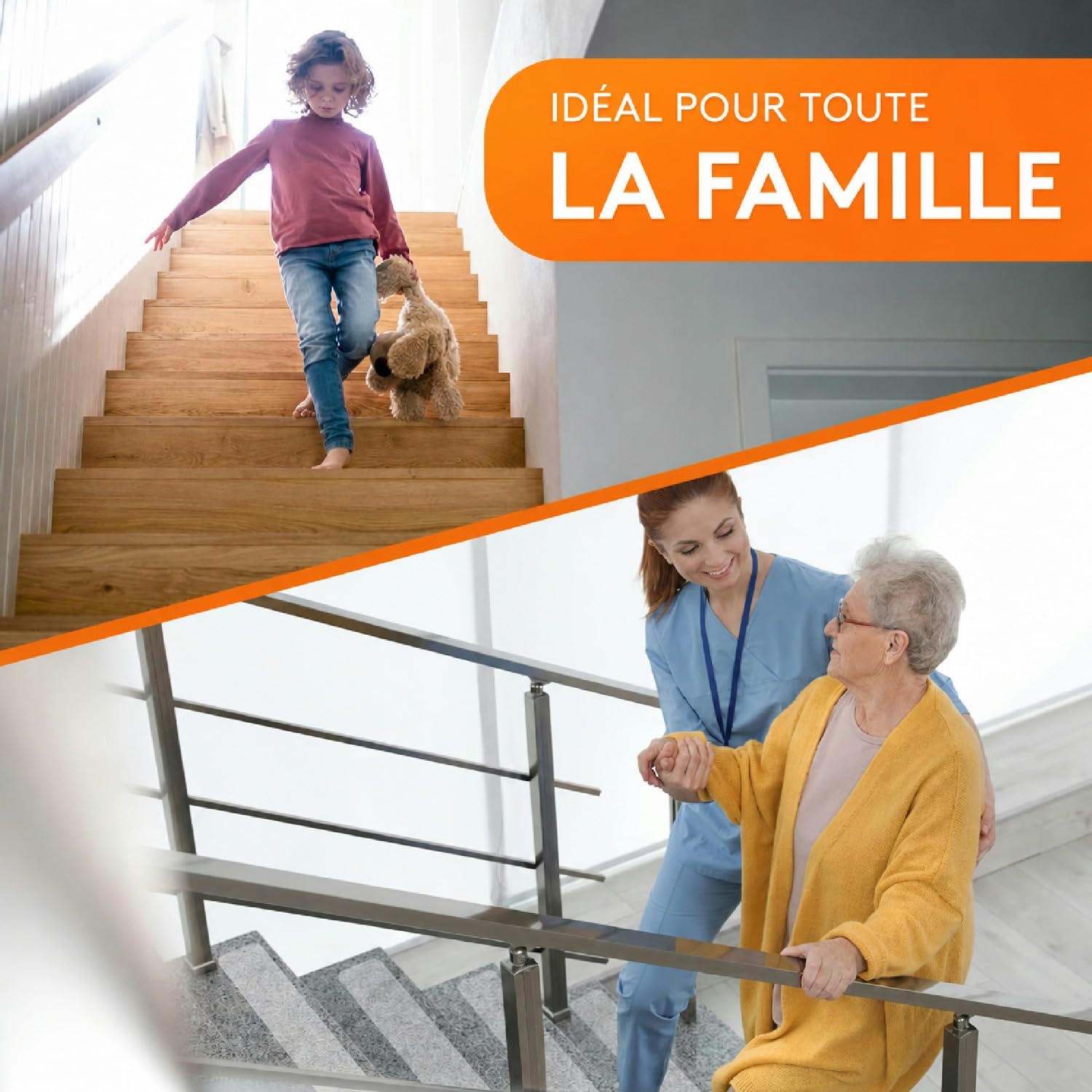 FALKENWERK Lot de 20 Tapis Antidérapants pour Escaliers - Bandes Autocollantes et Transparentes - 12 x 75 cm - Antidérapantes - Imperméables - Avec Rouleau à Spatule