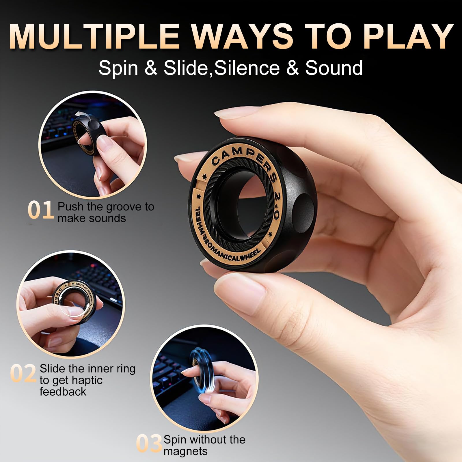Anillo Antiestrés Fidget Slider, Juguete para Adultos, Deslizador Metálico con imán, Compresión Táctil,Anillos Giratorios,Regalos para Hombres y Mujeres,ADHD,Autism