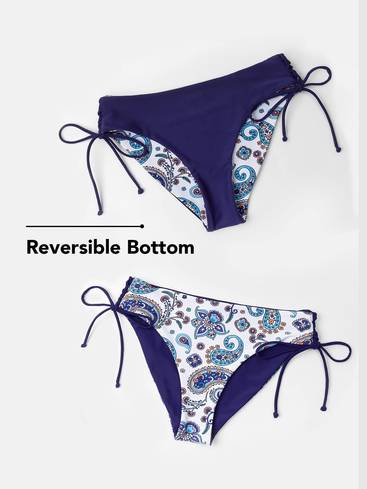 Bikini da donna in due pezzi con scollo a U, arricciatura intrecciata e tramoggia reversibile