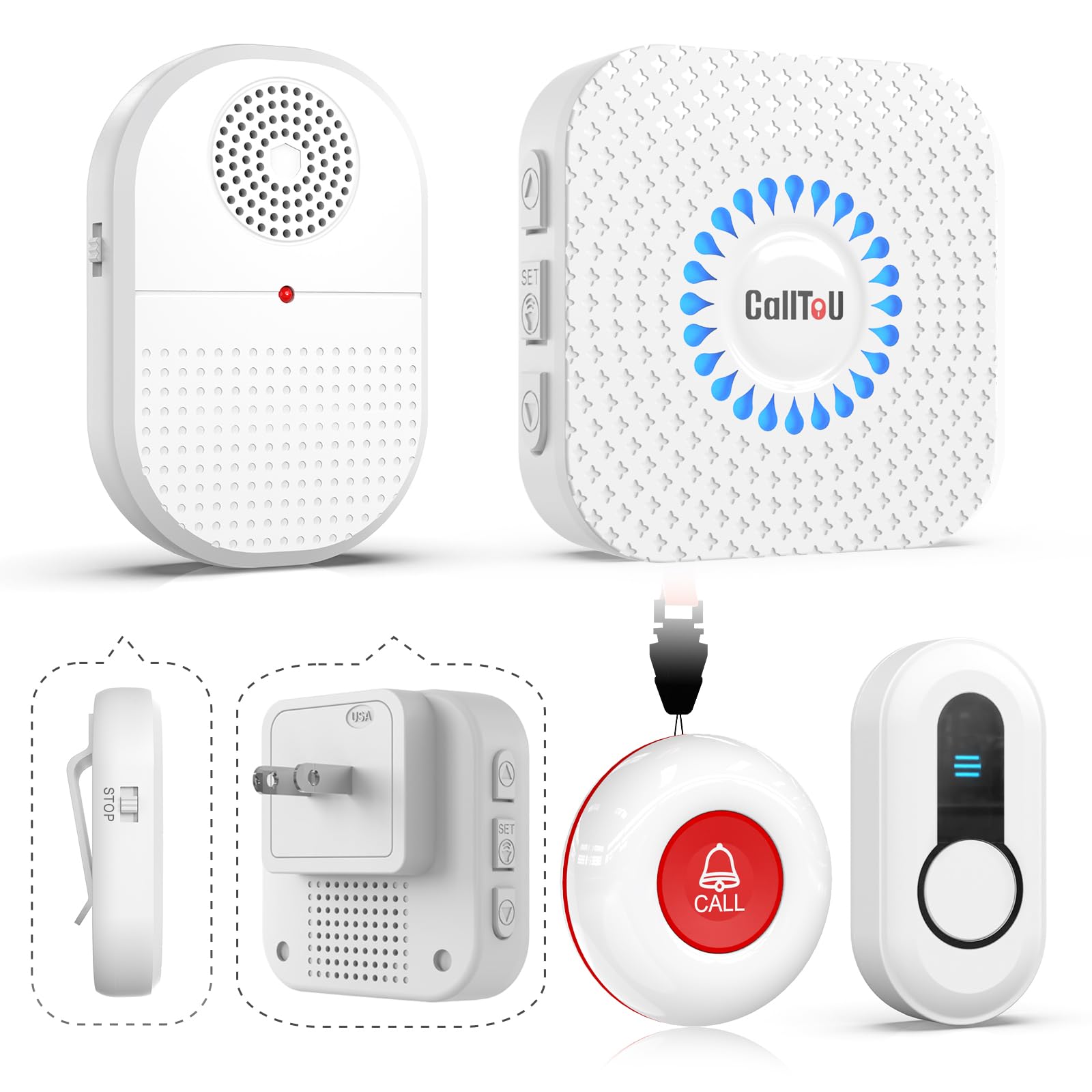 CallToU Wireless Caregiver Pager, 2 Call Buttons for Elderly at Home