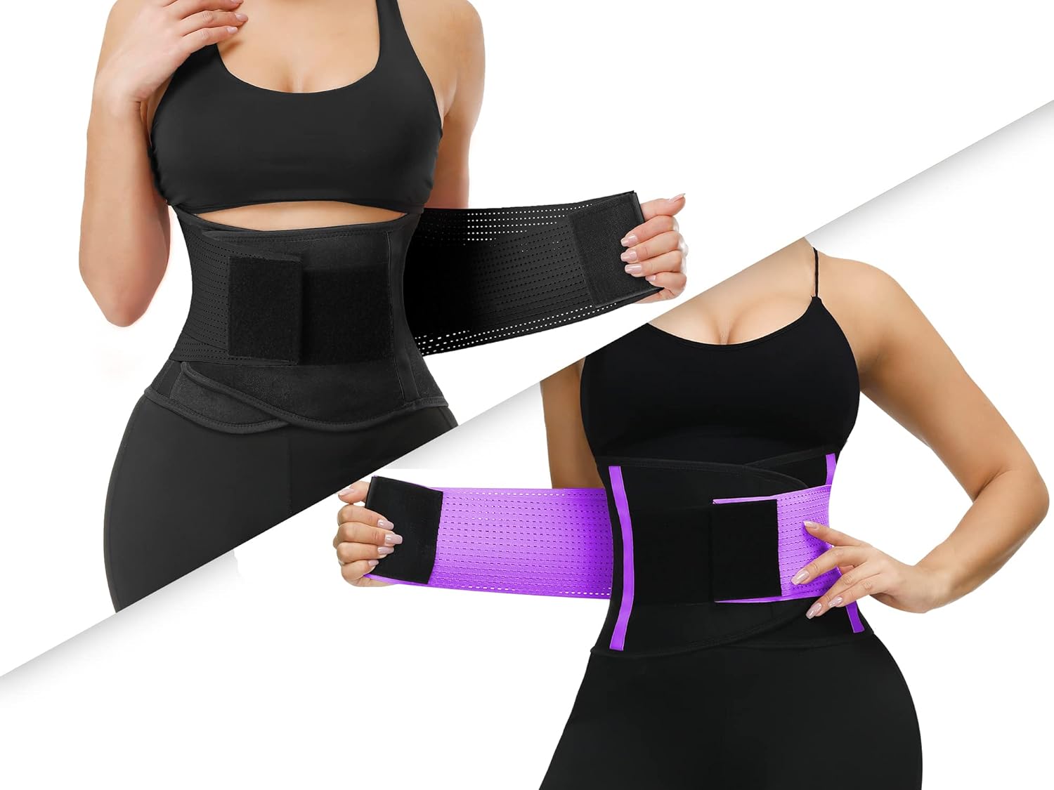 VENUZOR Waist Trainer for Women BLACK&PURPLE(UP Graded) - Waist Cincher Trimmer - Slimming Body Shaper Belt - Sport Girdle Belt