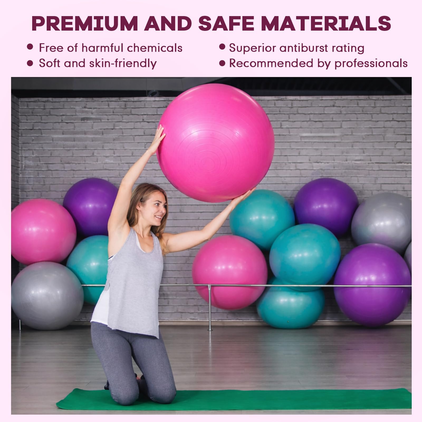 Leyndo 4 Pcs 26 Inch Yoga Exercise Ball Pilates Pregnancy Birthing Fitness Ball with Quick Pump Anti Burst for Improved Posture, Balance, Yoga, Pilates, Training