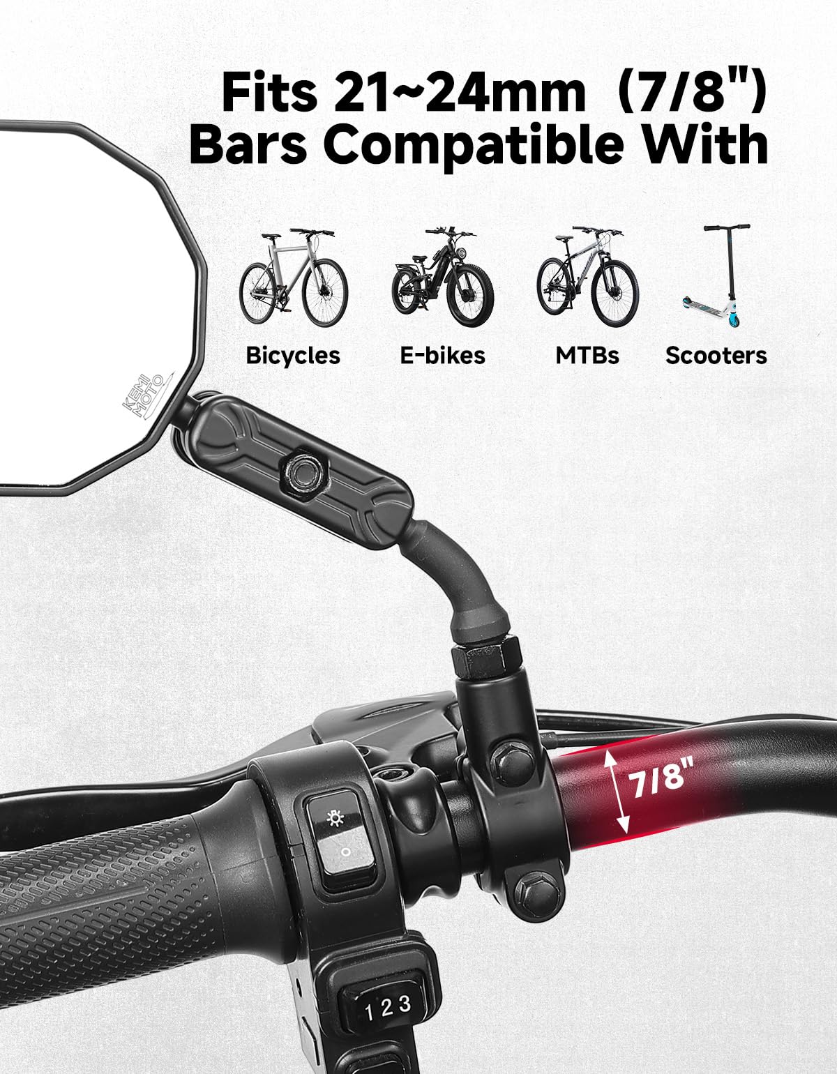 KEMIMOTO 2 Pezzi Specchietti Retrovisore per Bicicletta, Specchietto Bici Pieghevoli per Manubrio 20–24 mm, 360° Ruotabile Specchietti Bici con Attacco Rinforzato in Silicone per Bici Elettrica e MTB
