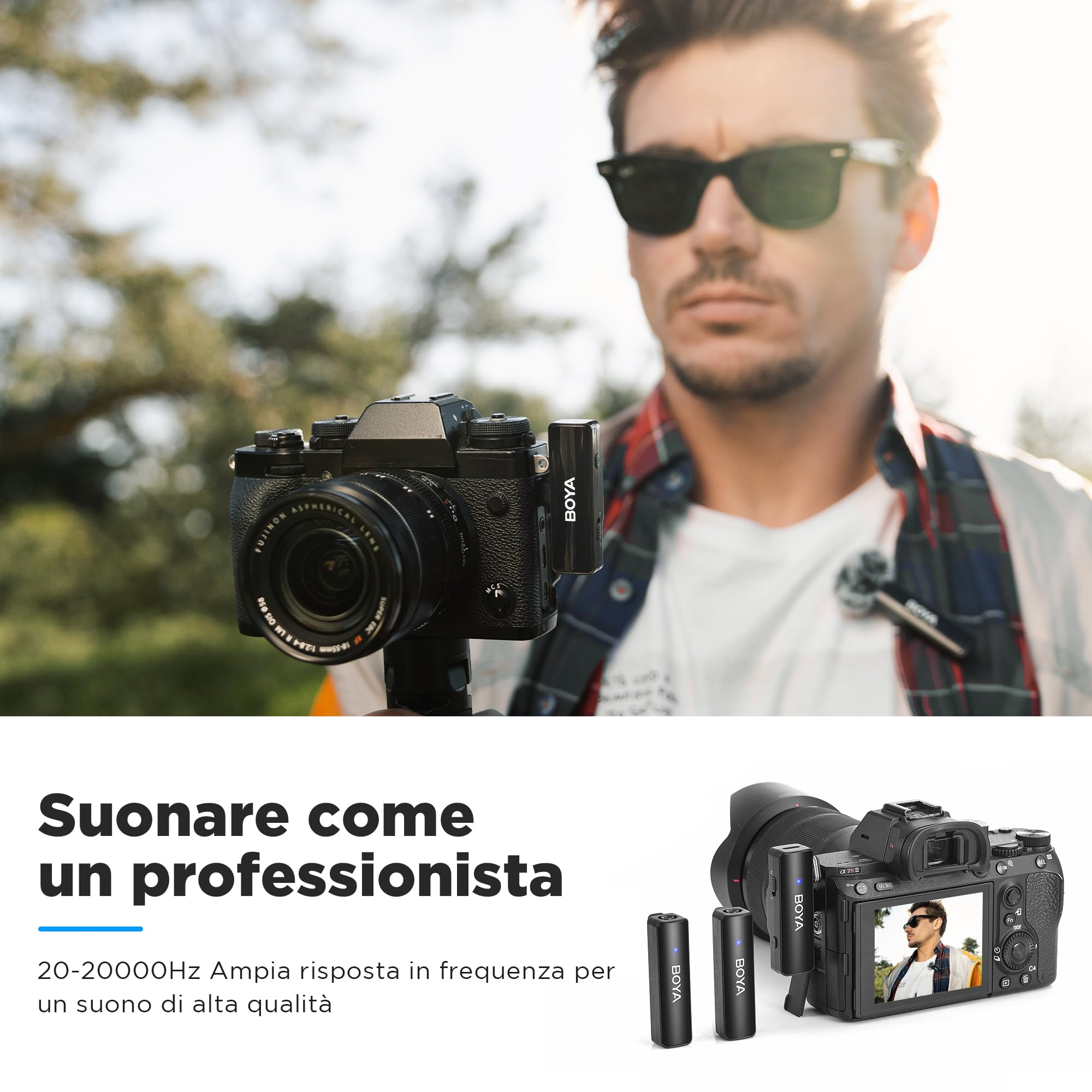 BOYA Wireless Lavalier Microfono, BOYALINK A1 Mini Lapel Microfono per iPhone Android Fotocamera PC Laptop Registrazione video, Vlog, Podcast Live Stream Intervista (TX + RX)