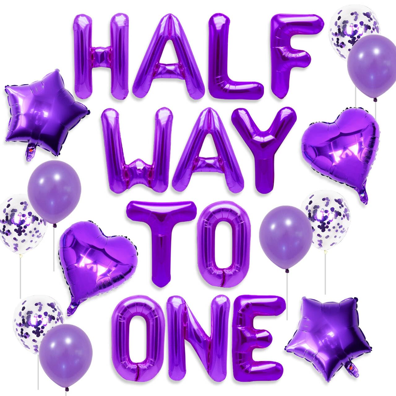JeVenis Purple Half Way To One Balloons Decoration Half Birthday Party Supplies