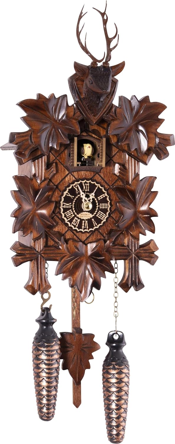 Trenkle Quartz Cuckoo Clock 5 Leaves, Head of a Deer TU 371 QM