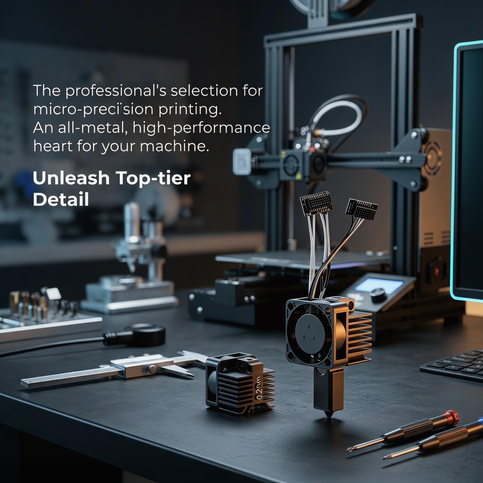 Tête d'Impression Complète 0.2mm Buse Acier Trempé, Compatible avec P1S P1P Imprimante 3D, Kit Tout-Métal avec Chauffage Céramique et Ventilateur