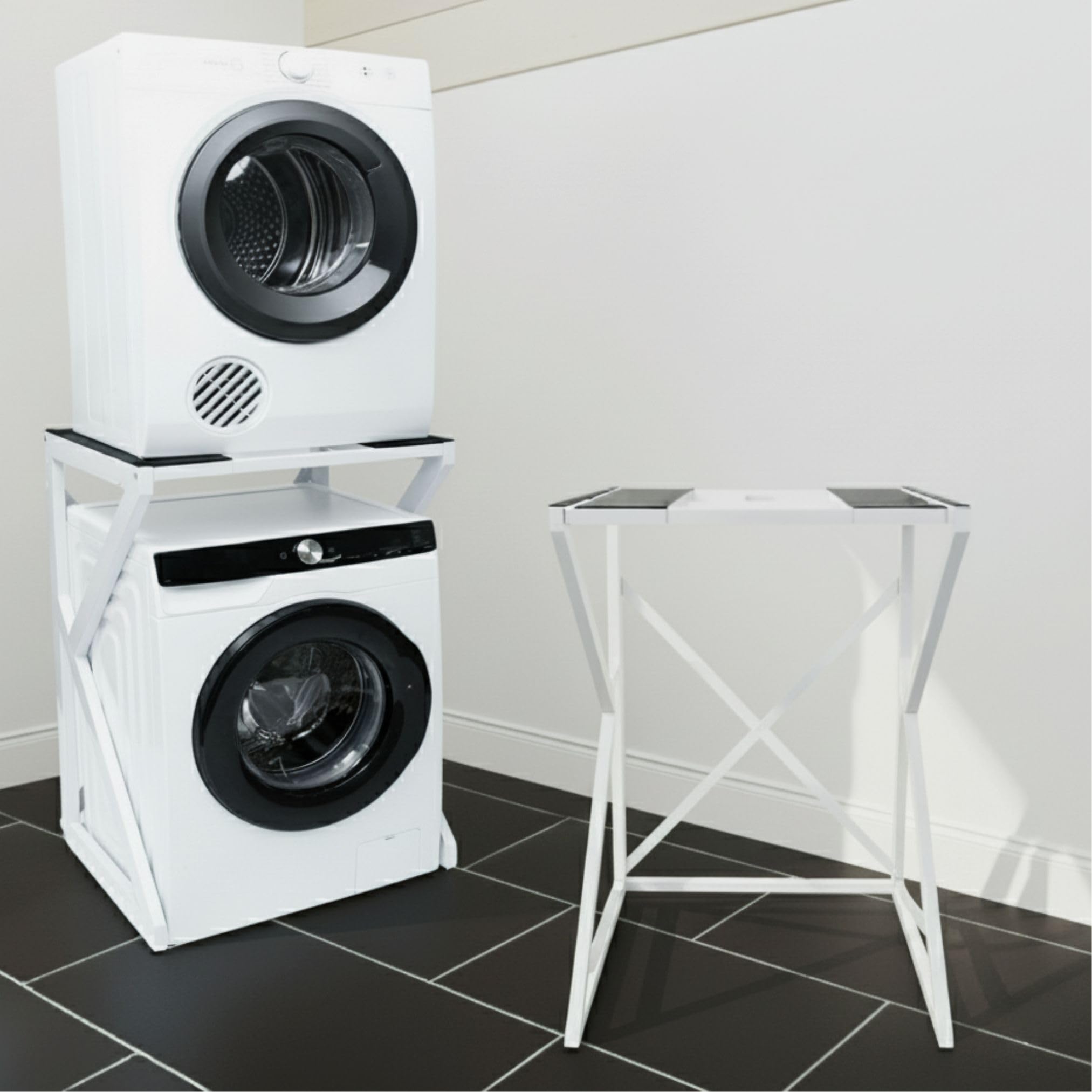 Maxi – Universal Washing Machine & Tumble Dryer Stacking Kit | Adjustable Frame (72–82 cm), 100KG Load | No Drilling, Anti-Vibration, Space-Saving Laundry Organiser
