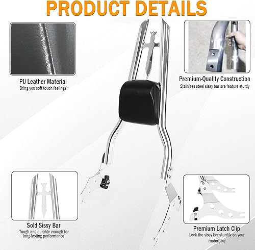 Miniatura 8 de Respaldo vertical desmontable de 30 pulgadas de alto con barra de sissy con kit de accesorios de acoplamiento para Harley Fat Boy 114 FLFBS