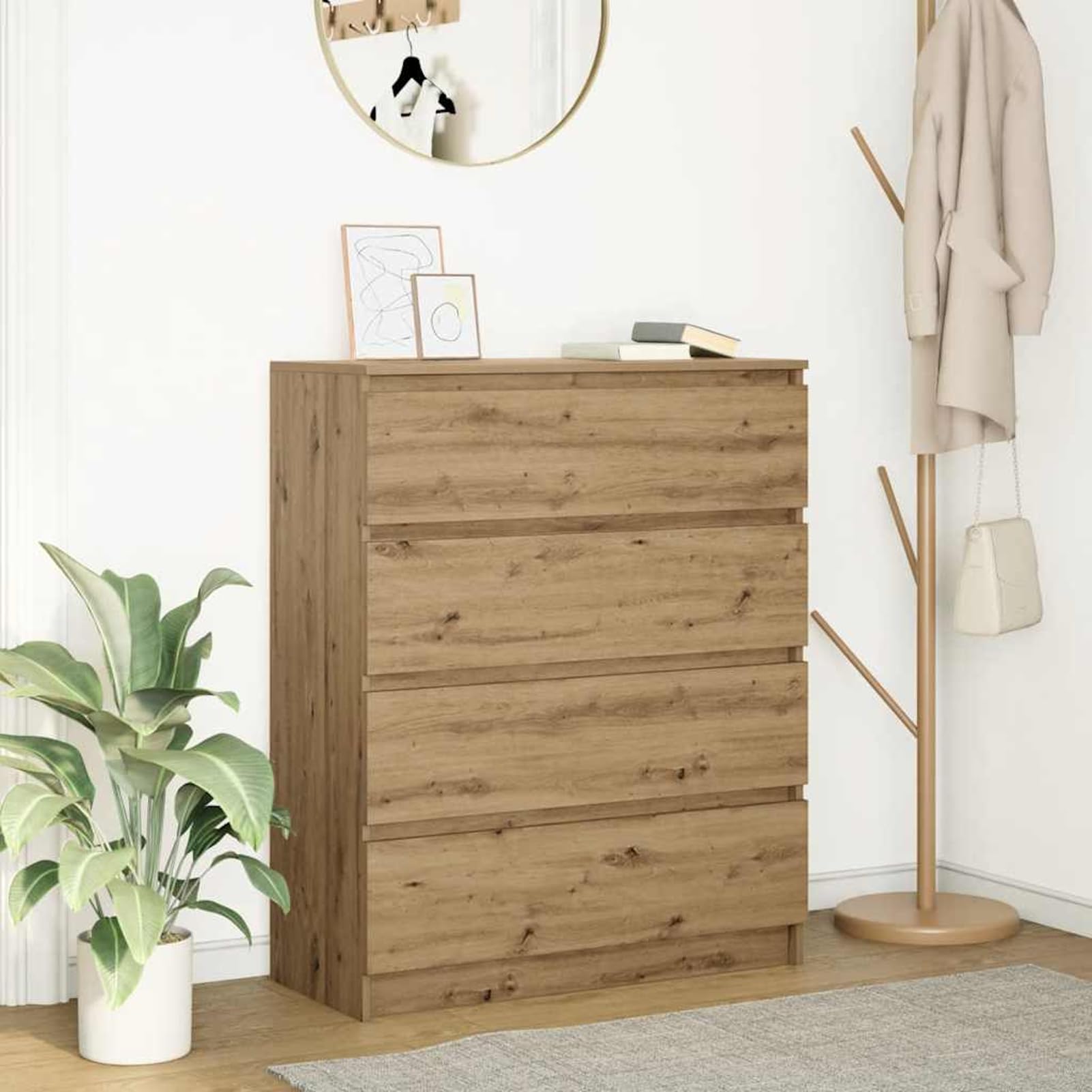 Credenza in legno di rovere Artisan, 80 x 35 x 99 cm, design minimalista con vano spazioso e struttura robusta per un arredamento versatile
