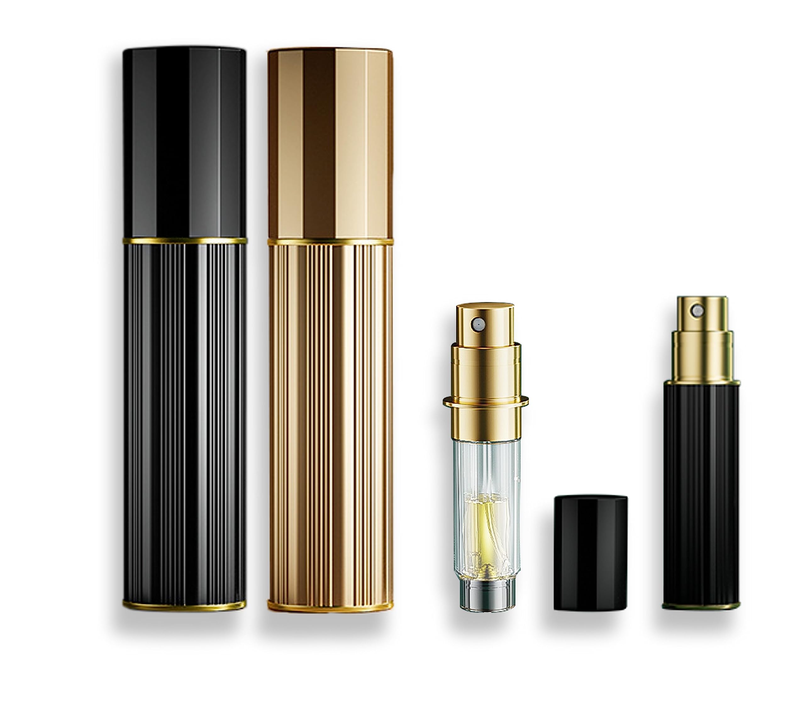 Refillable Perfume Atomizer Travel Bottle - Portable Empty Fragrance Container for Aftershave, Holiday and Night Out (Black+Gold) Black + Gold