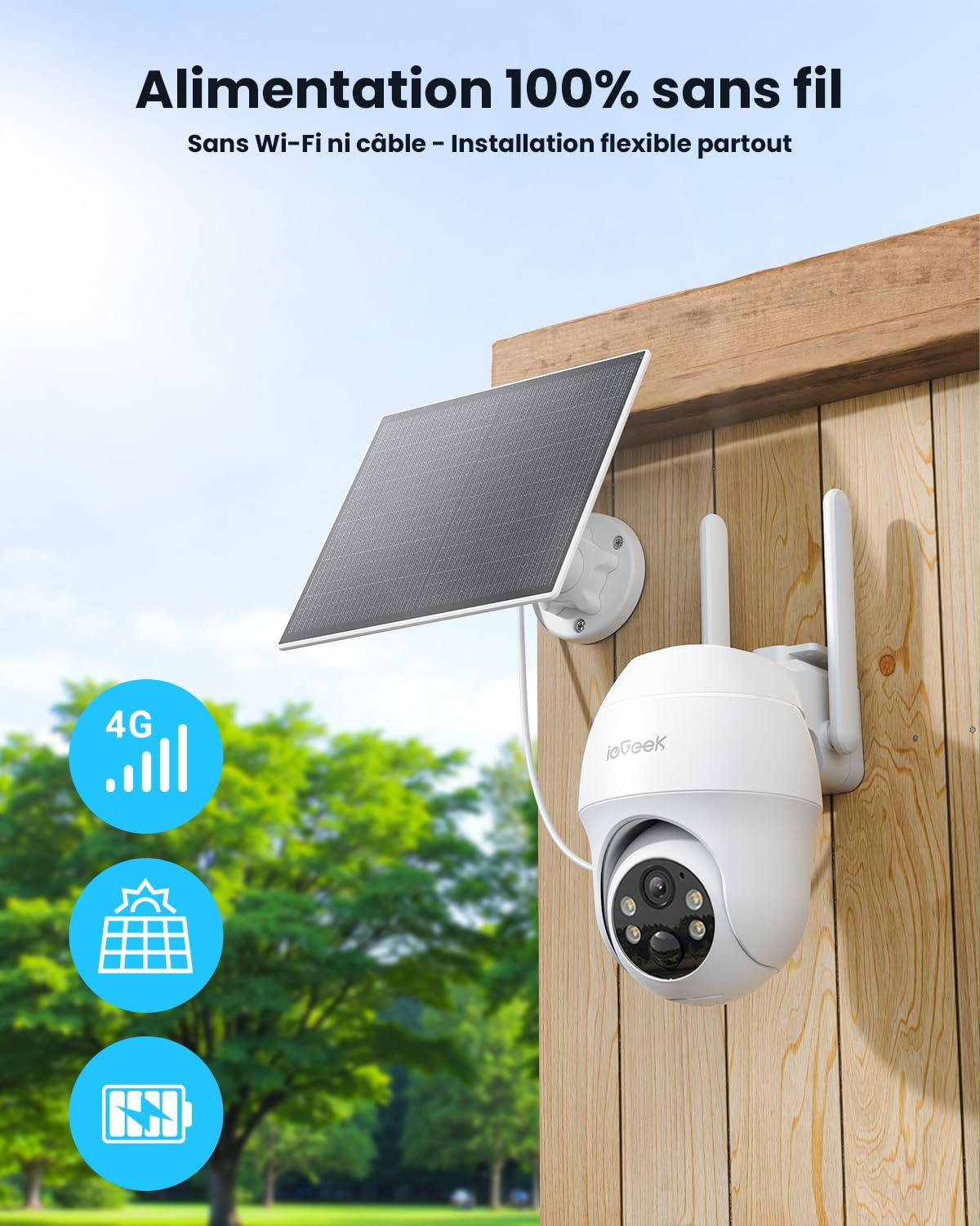 ieGeek 4G LTE Camera De Surveillance sans Internet, 2K HD Camera Carte Sim, Vision Nocturne Camera sans WiFi, Détection Humaine PIR, Audio Bidirectionnel, AI Analysis System/Cloud