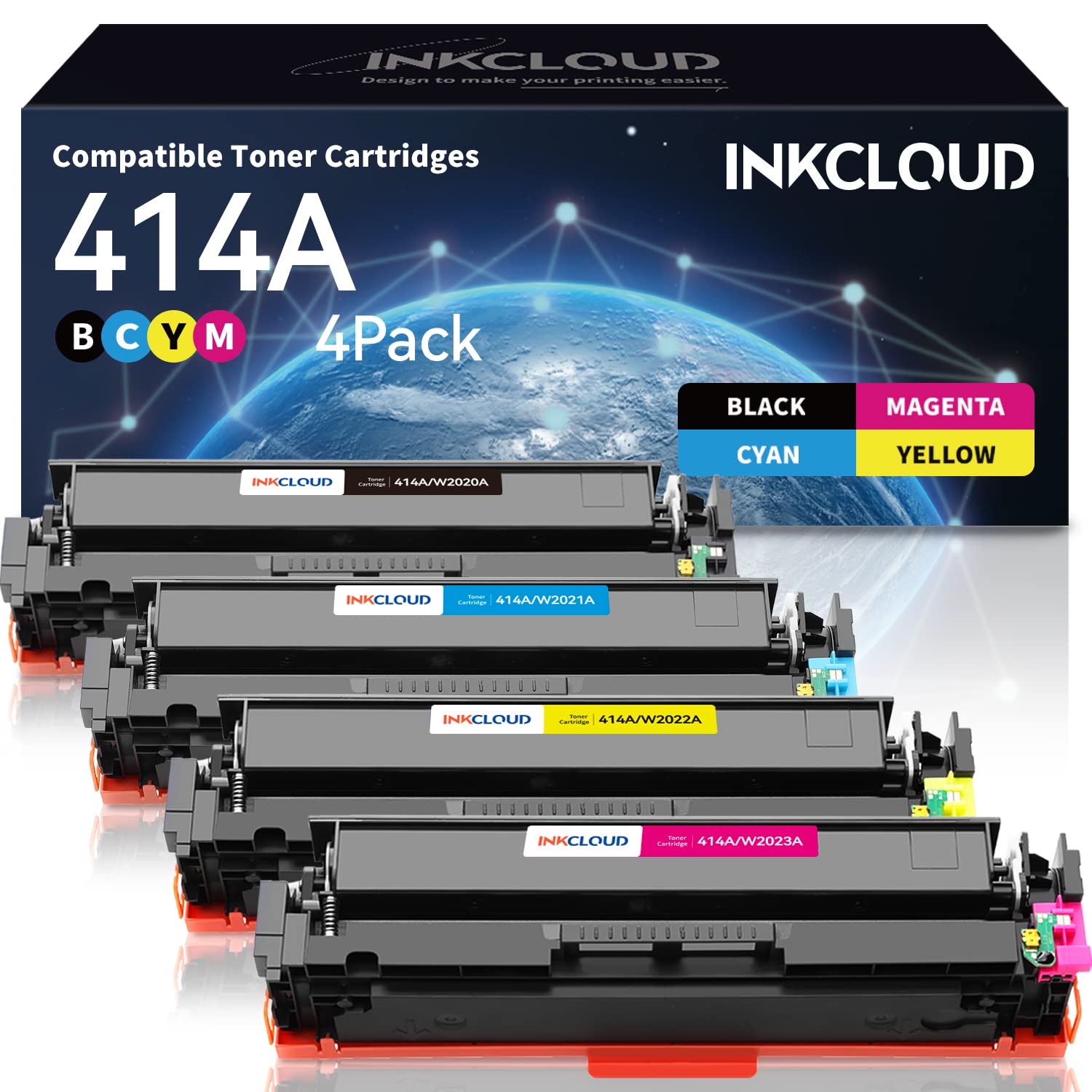 INKCLOUD ?with Chip 414A Toner Cartridges 4 Pack Compatible Toner Cartridge for HP 414A 414X W2020A Work with HP Color Pro MFP M479fdw M479fdn M454dw M454dn Printer Ink (Black Cyan Magenta Yellow)