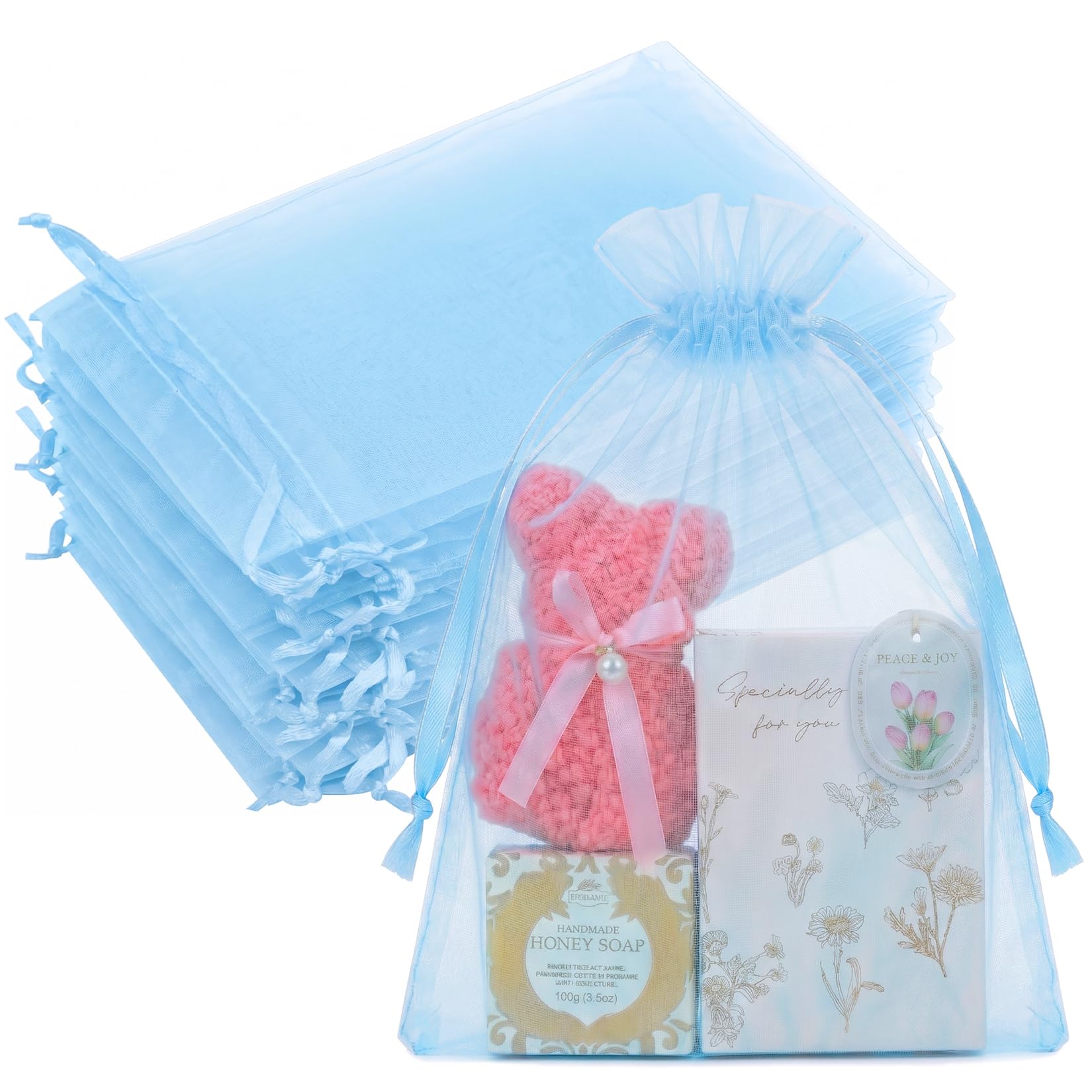 Crweety 50PCS Organza Bags 8x12 Large Baby Blue Gift Bags Mesh Drawstring