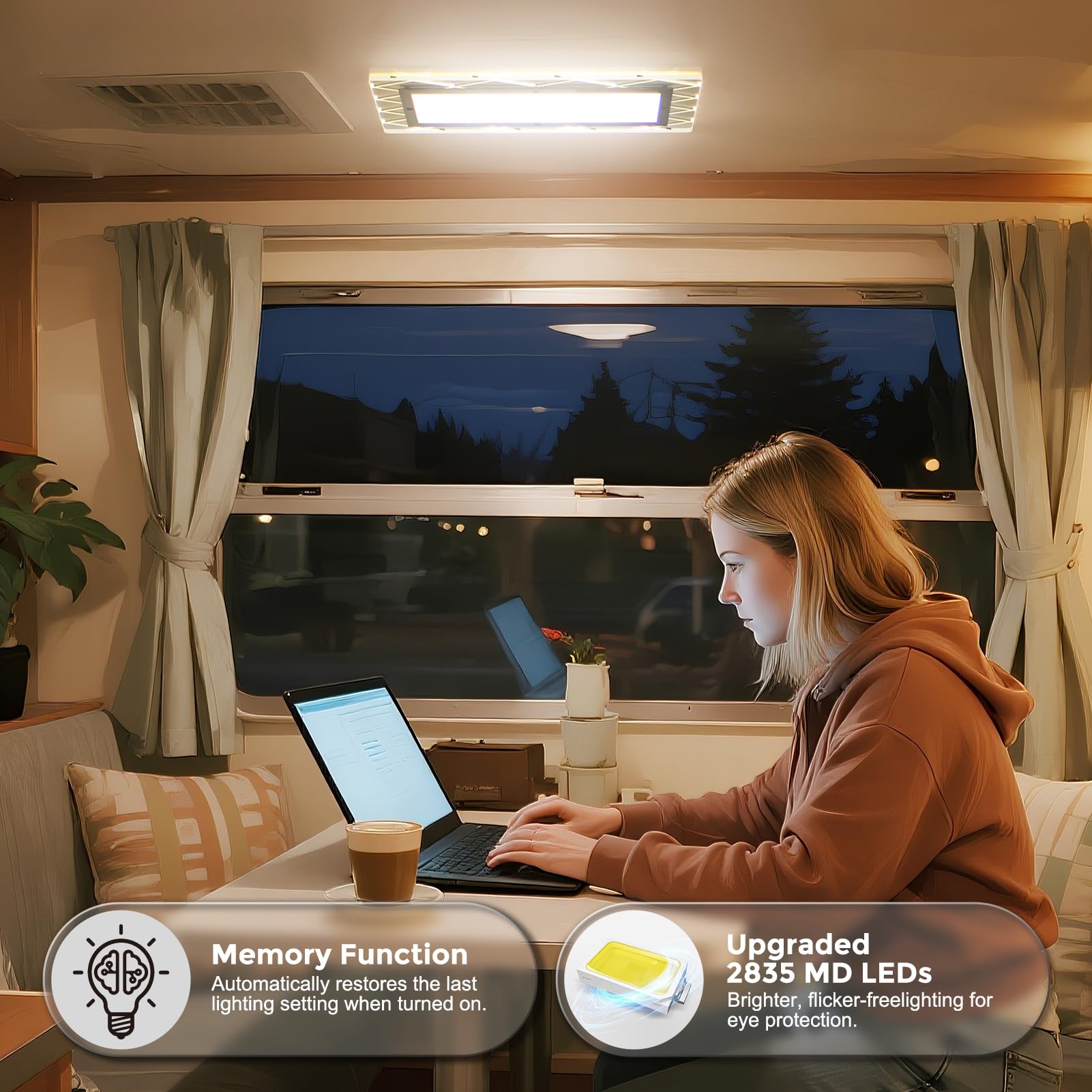 4 szt. 12 V, oświetlenie wewnętrzne LED, 8 wielokolorowych świateł bocznych, lampa sufitowa LED RV 111 LED z przełącznikiem, regulowana lampa dachowa RV 1800 lm, do kampera, łodzi