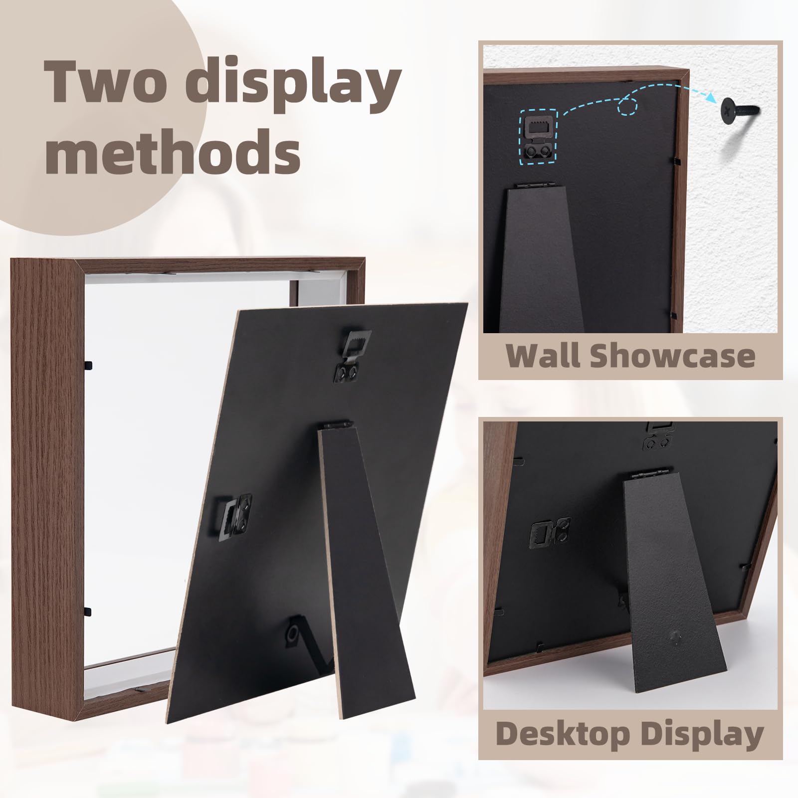 Love-KANKEI Cadre 3D Profond Avec Vitre Pour Objet 20*25cm,Cadre Photo Carrée Bois Profondeur 3.6 Cm,Cadre De Boîte Avec Fermoir Vintage Pour De Photos Fleurs Souvenirs Médailles Cadeau,Couleur Bois