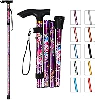 Vista 12 de MFE Bastón plegable, portátil de 5 niveles de altura ajustable con diseño plegable, correa de muñeca y mango en T para hombres y mujeres