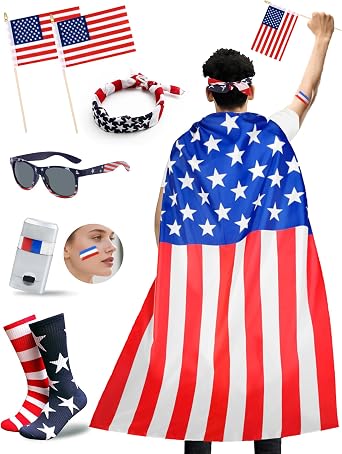 Ainiel 250 Year American Flag Costume Cape,4th of July Outfits for Women and Men Patriotic USA Independence Day