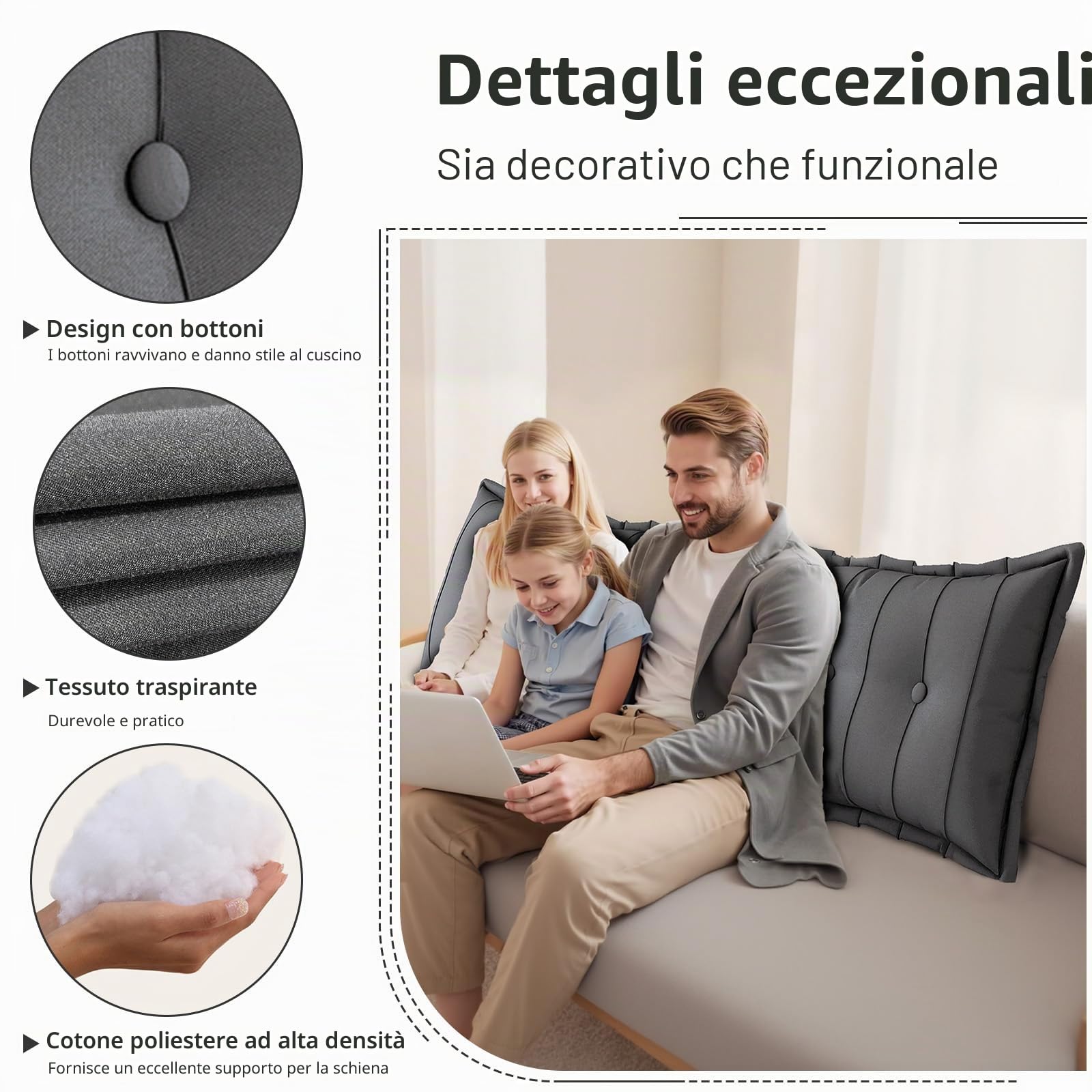 Grande cuscino per testiera letto, cuscino da lettura per sedersi a letto, schienale cuscino per supporto e posizione comoda a letto, divano, con fodera rimovibile