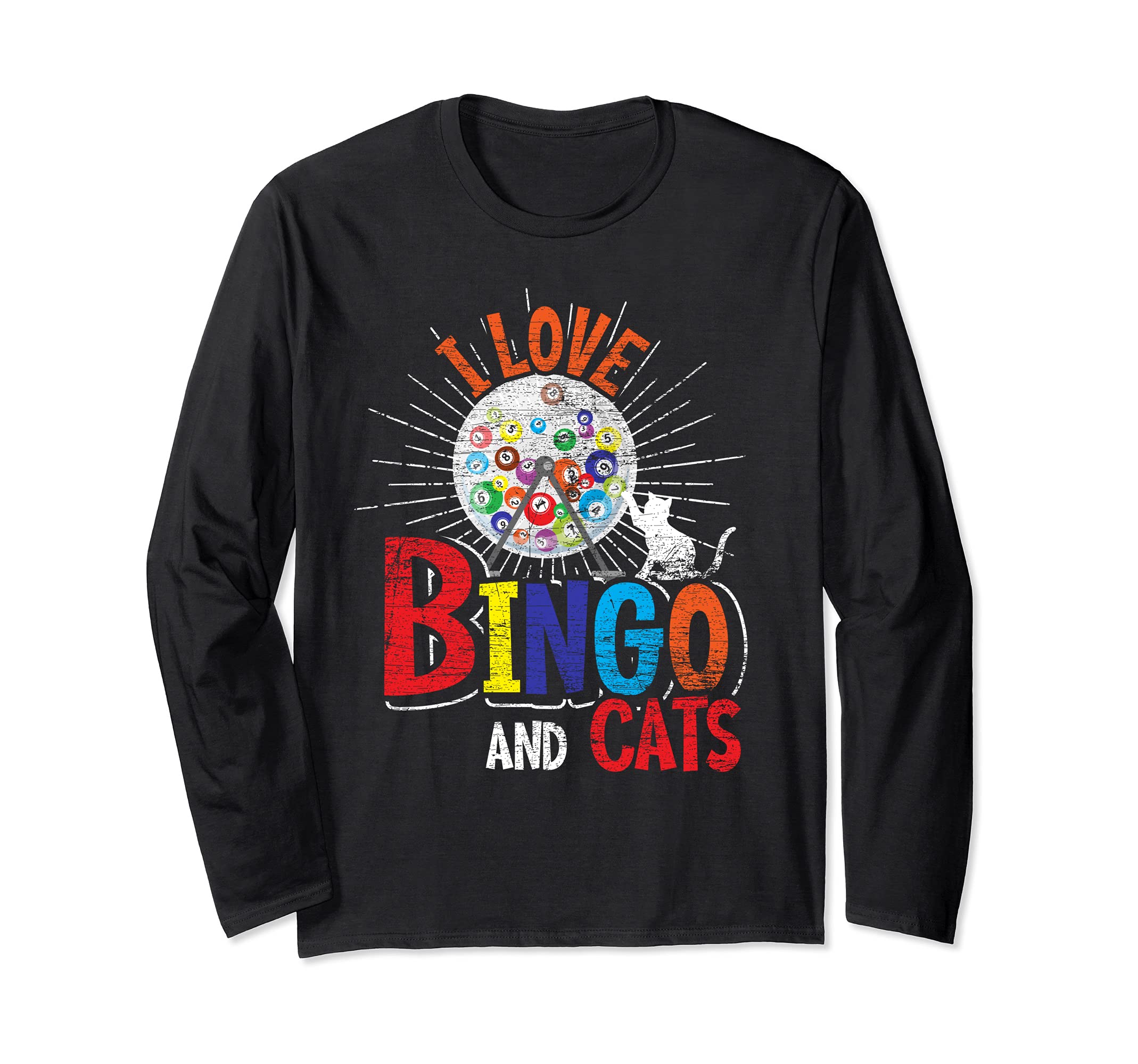 I Love Bingo And Cats Funny Pet Owner Cat Lover Gift Bingo Long Sleeve T-Shirt, Black