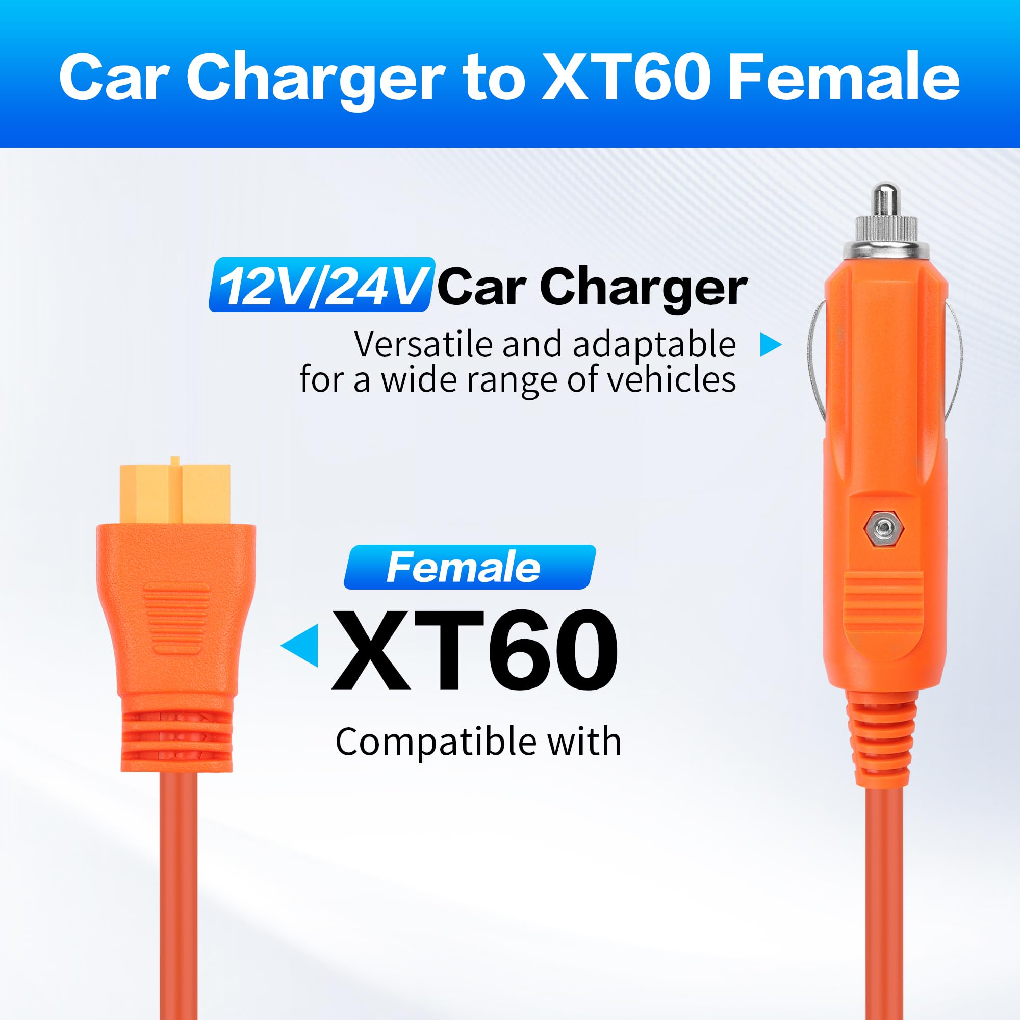 YAODHAOD encendedor de cigarrillos en XT60 DC 12V/24V 14 AWG 2M, cargador de coche XT60 Cable de carga KFZ cargador de coche para Jackery Bluetti Anker GRECELL panel solar generador solar RV