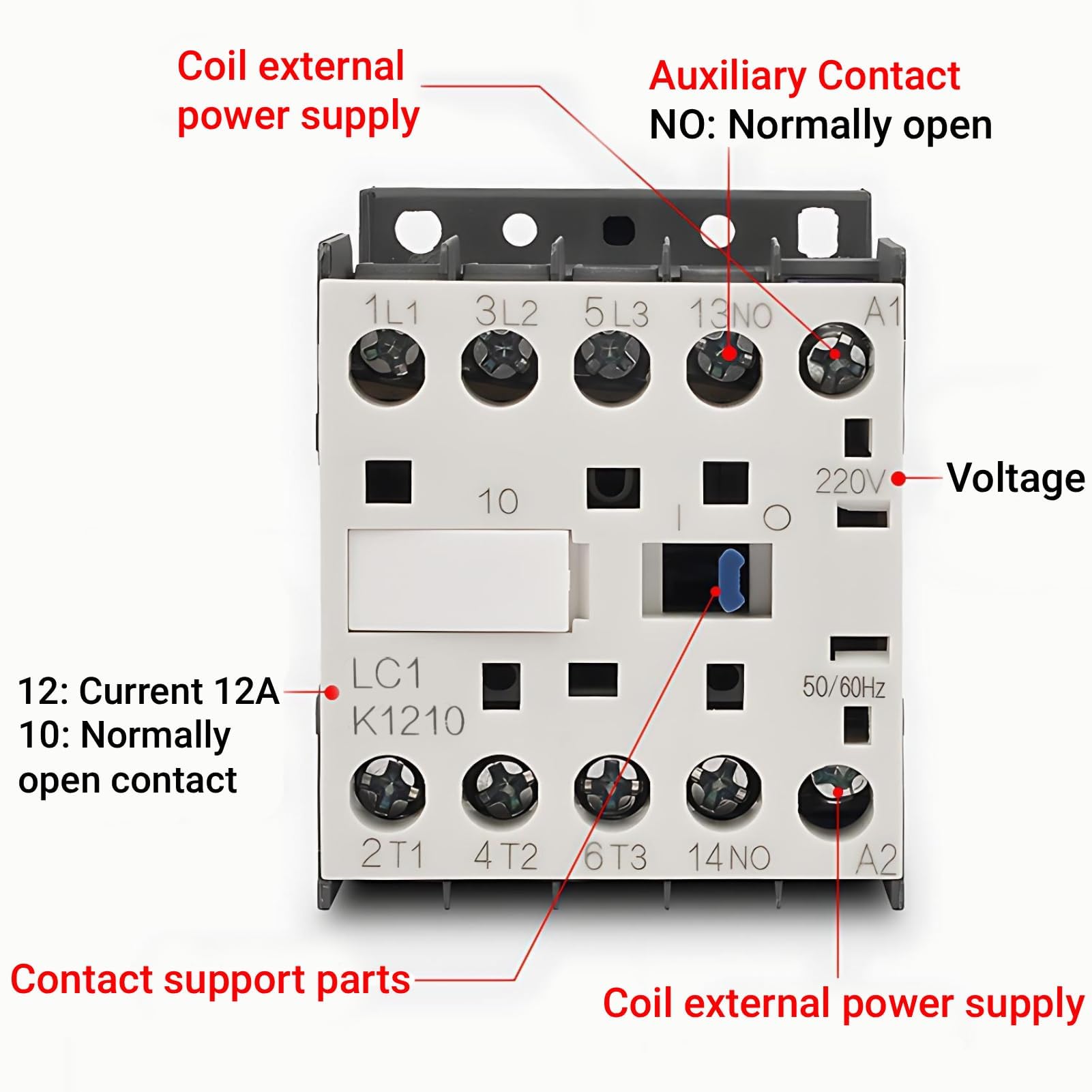 Contacteur Ca 3 Pôles 4 Contacts en Argent épaissi Normalement Ouverts 220V 12A Contacteur électrique Industriel pour la Distribution D'énergie