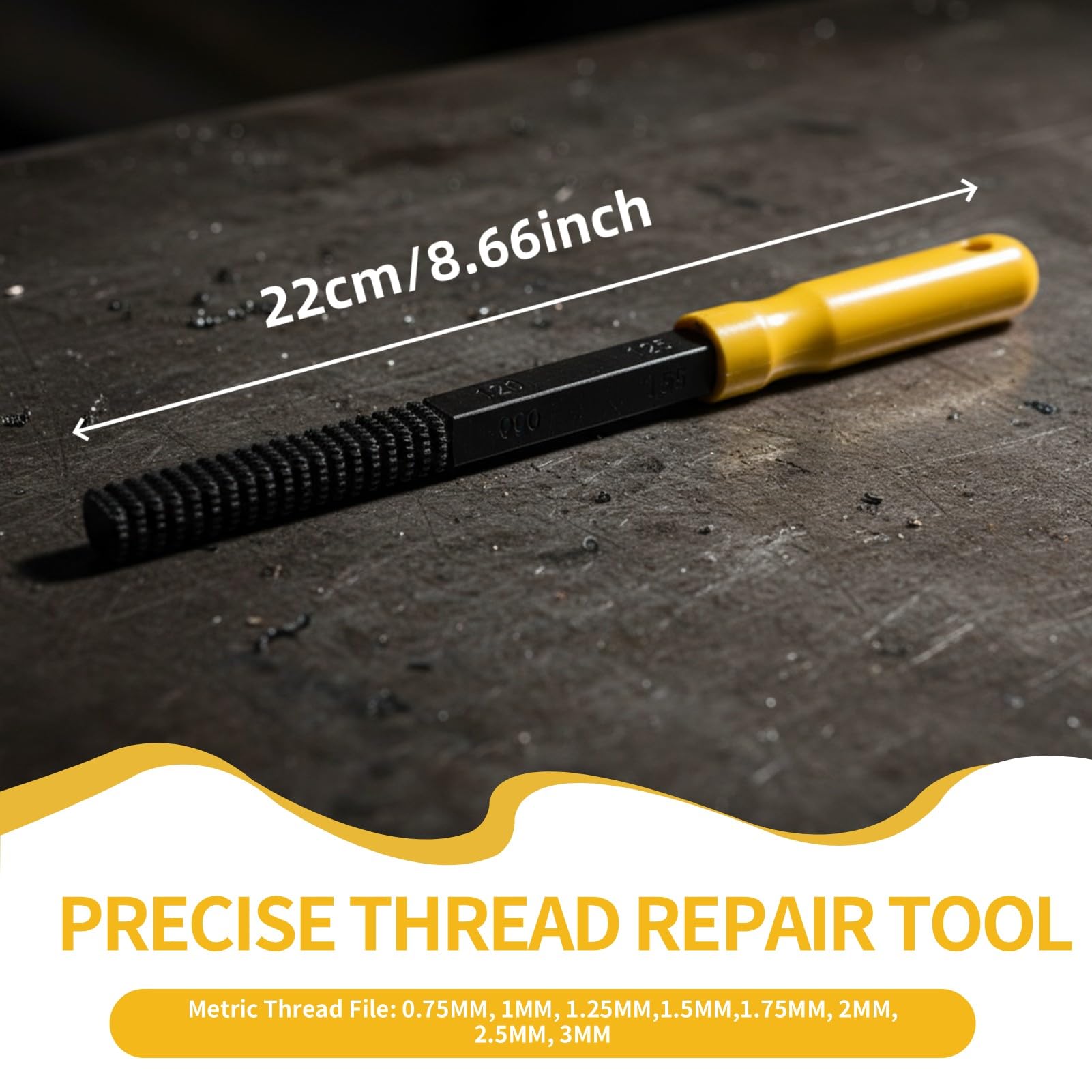 Cyrank Lima Rosca, Lima de Metal Manual, métrico 0,75, 1,0, 1,25, 1,5, 1,75, 2,0, 2,5, 3,0 mm Herramienta de reparación de Archivos de roscas, Limas de Mano con Mango Desmontable