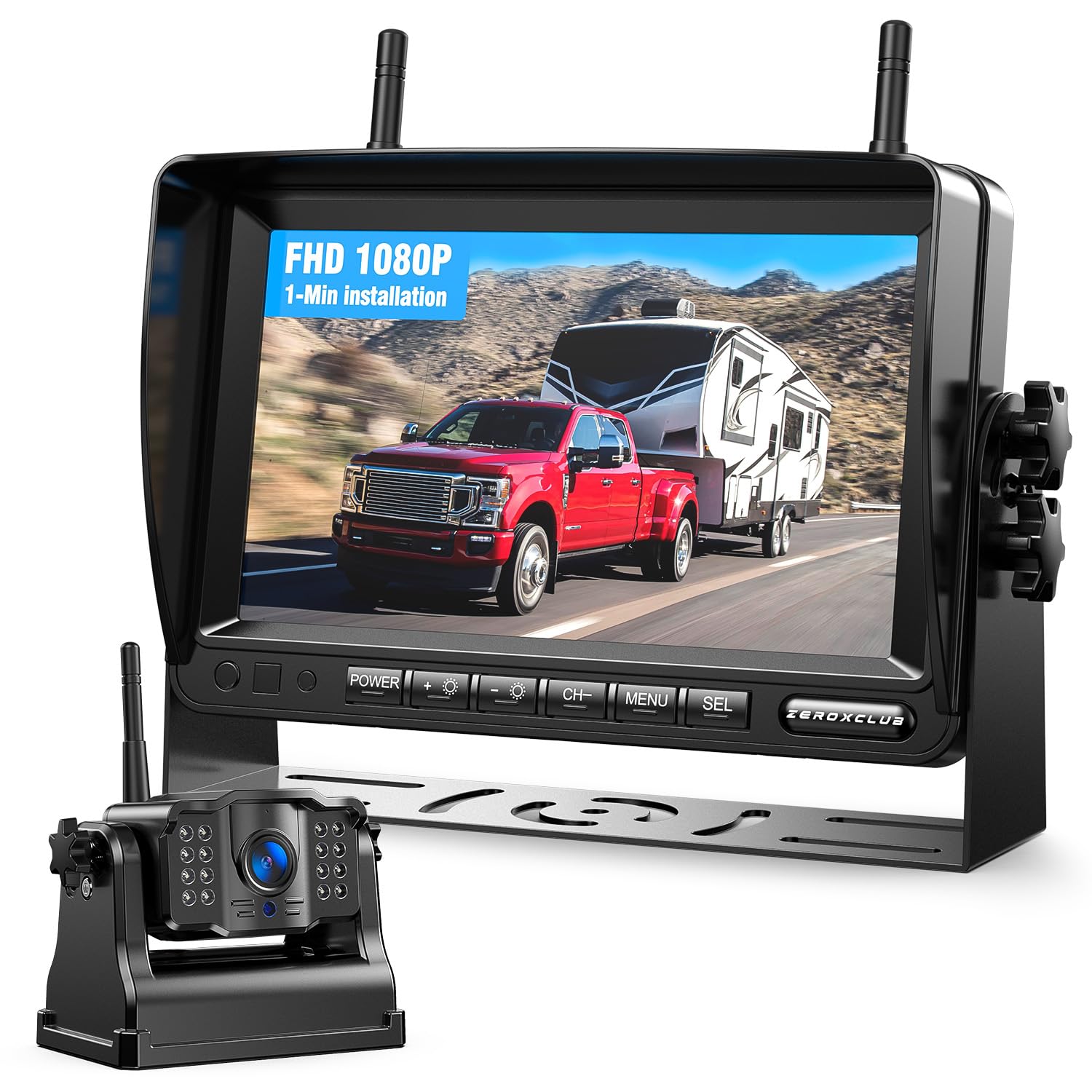 Rückfahrkamera Kabellos Funk 7 Zoll 1080P FHD Monitor 9600mAh Akku IP69K Wasserdicht für Wohnmobile Anhänger LKWs