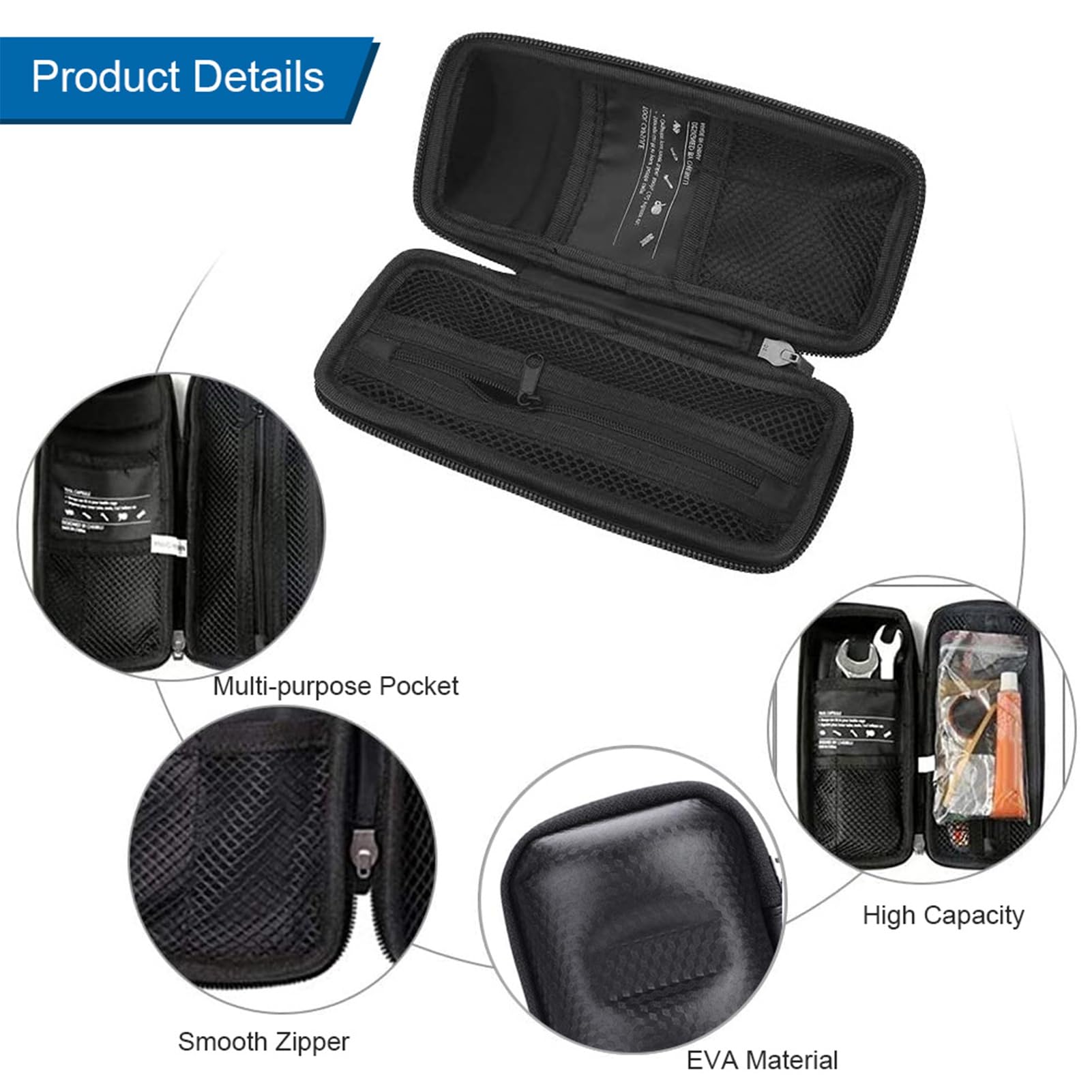 KIMISS Porta Attrezzi per Borraccia per Bici Kit Attrezzi per Bici Nero Eva Kit di Riparazione per Mountain Bike Impermeabile Borsa Porta Attrezzi per Confezione di Manutenzione per