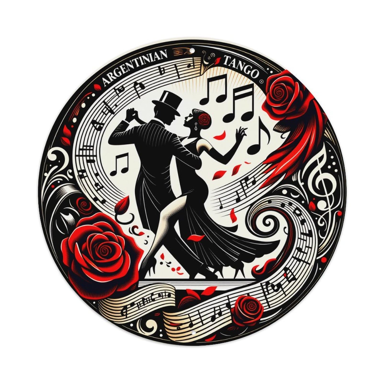 Argentinian Tango Music Dance Roses Round Tin Sign Vintage Style Metal Sign Home Bar Garden Wall Plaque Decor Metal Poster 8x8 Inch