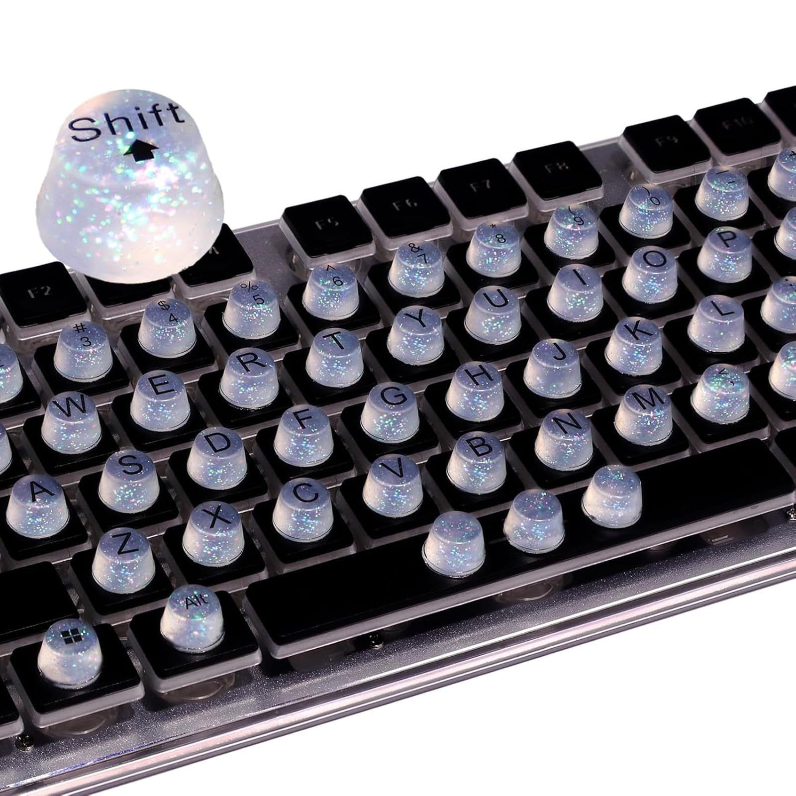 Raised Keyboard Stickers for Long Nails, Bling Keyboard Bubbles for Women with Letters, Soft Silicone Nail Art Typing Keycaps for Desktops (Clear, 64pcs)
