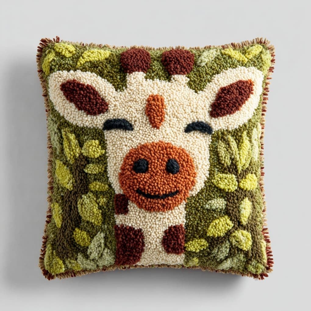 Henypt Latch Hook Cushion Making Set 17x17in,Animal Giraffe Beginner Friendly DIY Needlecraft Craft Kit for Adults,Ideal for Sofa & Bedroom