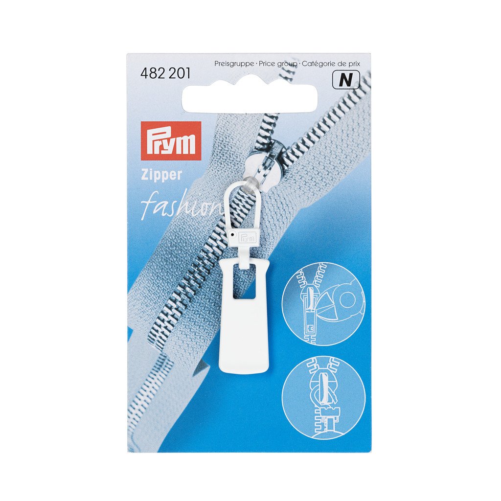 Prym Tirador de Cremallera de Metal, Blanco, 9.3000000000000007 x 5.7 x 0.5 cm