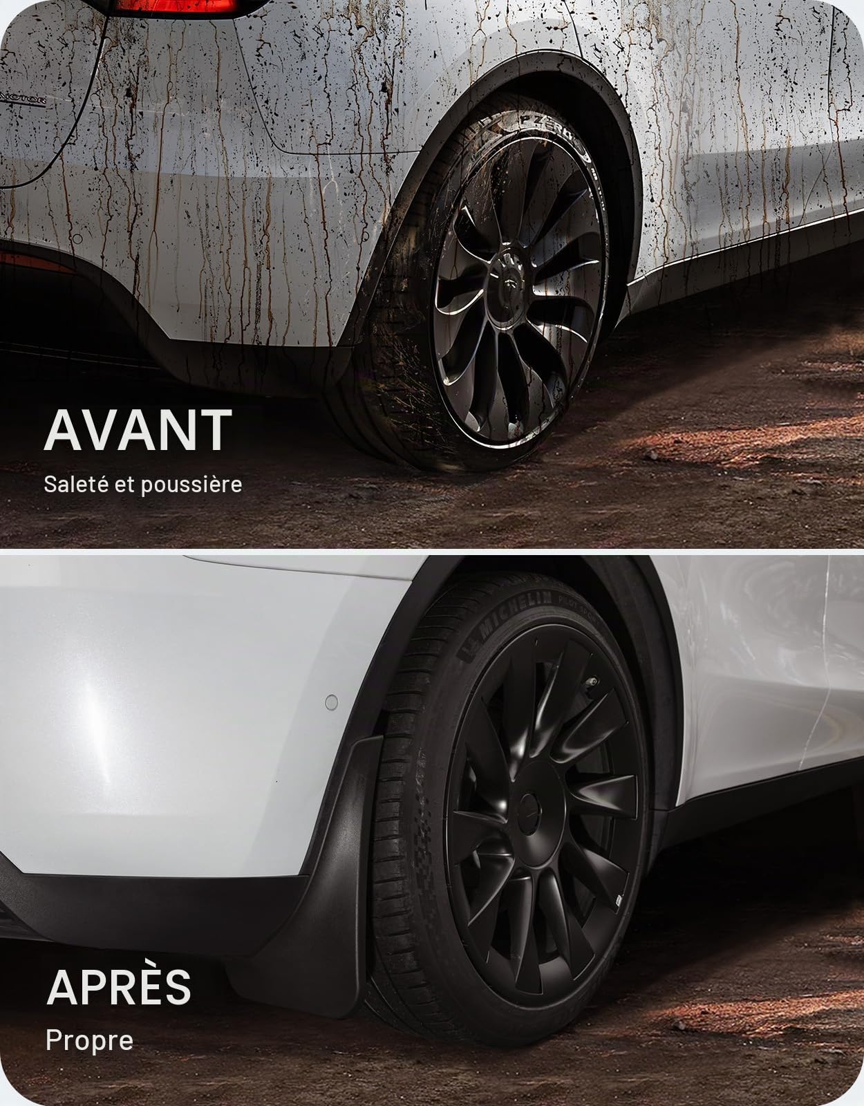 BASENOR 2020-2024 Bavettes de Protection Tesla Model Y Protecteurs d'éclaboussures Pas de perçage Pas de Ruban adhésif Protecteur de Pneu Bavettes Tous Temps Accessoires extérieurs Tesla