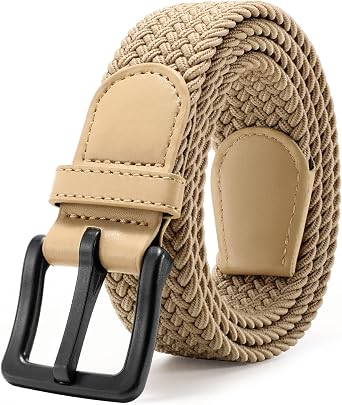 JASGOOD Elastic Braided Belt Men Stretch Golf Woven Casual Jeans Pants Canvas Fabric Tsa Approved Metal Free Belt