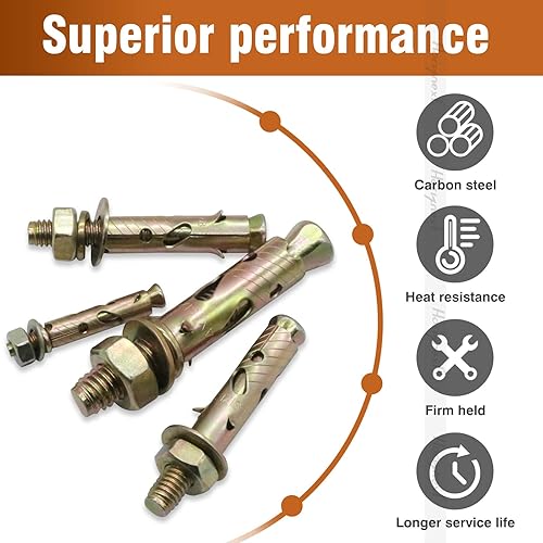 Miniatura 4 de Anclaje antideslizante de acero al carbono de 14 x 2 pulgadas, anclajes de expansión antideslizantes chapados en zinc para muebles de pared con base