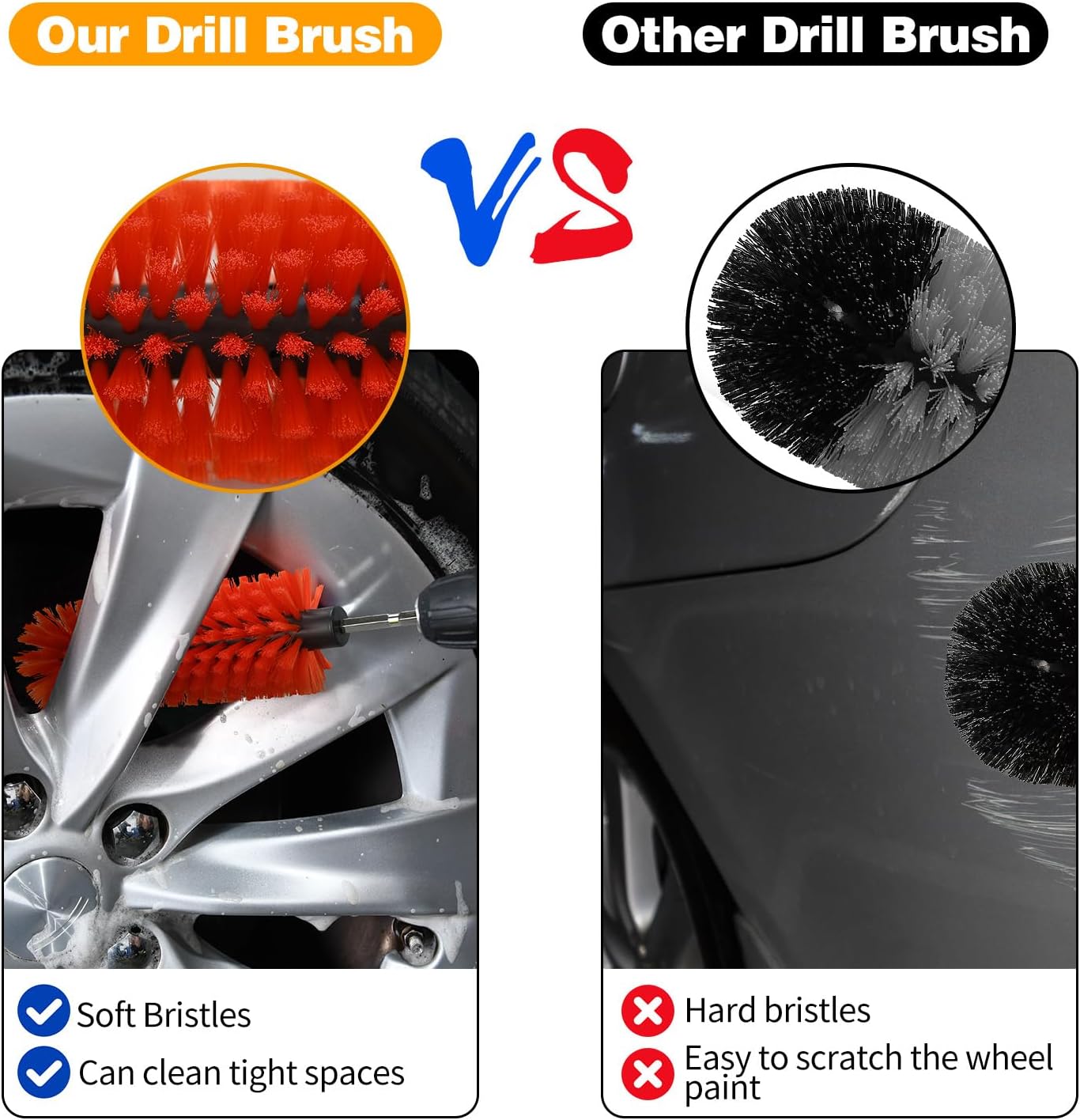 1 Pack Drill Brush for Car Wheel and Bottle(Red) | for Wheels, Rims, Engines, Exhaust, Bottle thumbnail